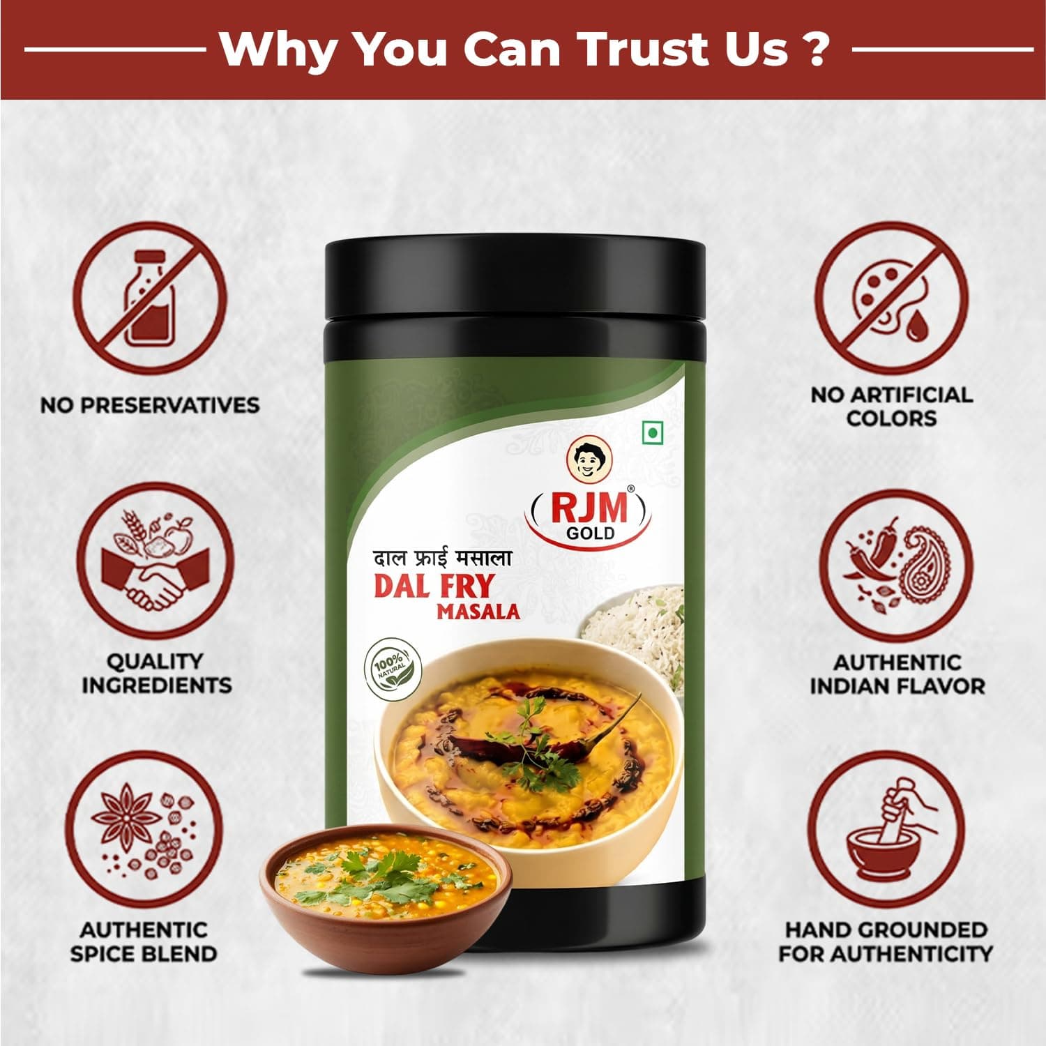 RJM GOLD Dal Fry Masala Powder | Tadka Masala for Toor, Moong, Masoor & Mixed Dal | Authentic Indian Spice Blend for Dal Tadka | No Preservatives | 100% Pure Veg - 500 gm — image 7