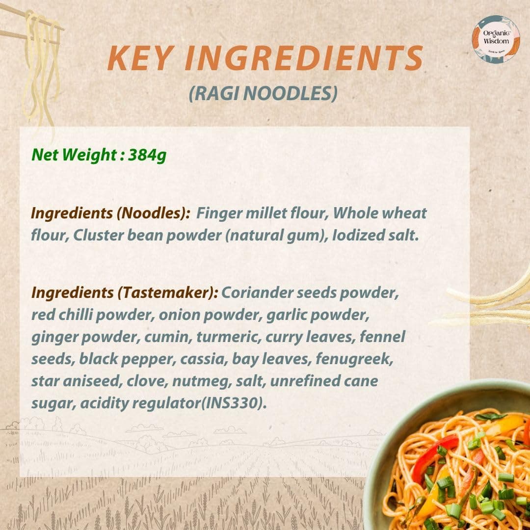Organic Wisdom Ragi Noodles (Finger Millet) | Healthy Millet Noodles, Pack of 2 – 192g Each | No Maida, Not Fried, Sun Dried | No MSG, No Junk | High Calcium, Iron & Protein | Tastemaker Inside — image 6