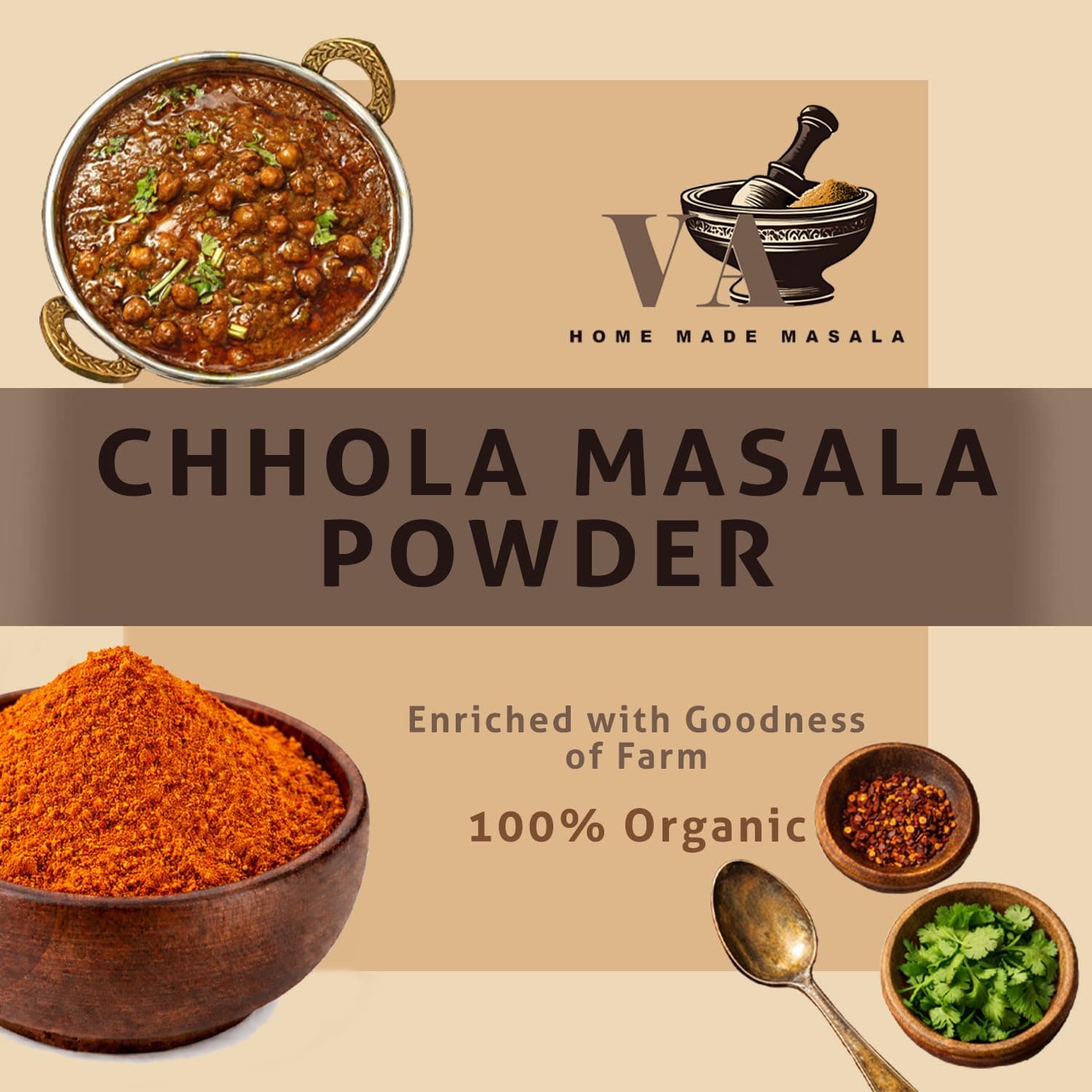 VA HOME MADE MASALA Chole Masala 500GM | Blended Spice With Natural Oils for Authentic Taste and Colour | For Healthy Delicious & Flavourful Cooking. No Colour, No Preservatives (Jain Masala) — image 2