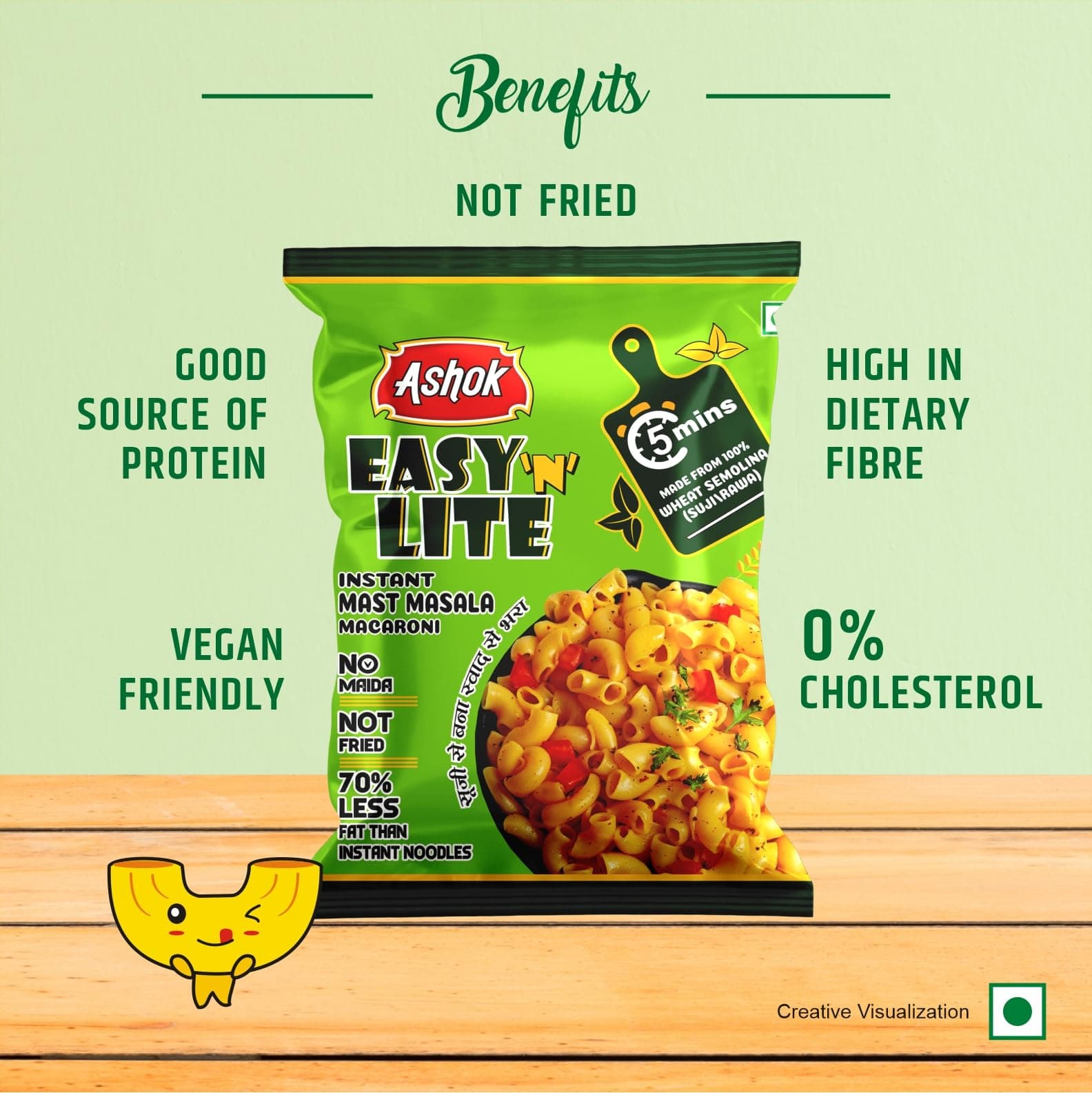ASHOK EASY'n LITE Mast/Magic Masala Instant Macaroni 55g,Not Fried,0% Cholesterol,100% Suji/Rawa,Vegan Friendly (Pack Of 12, Instant Macaroni Mast Masala) — image 9