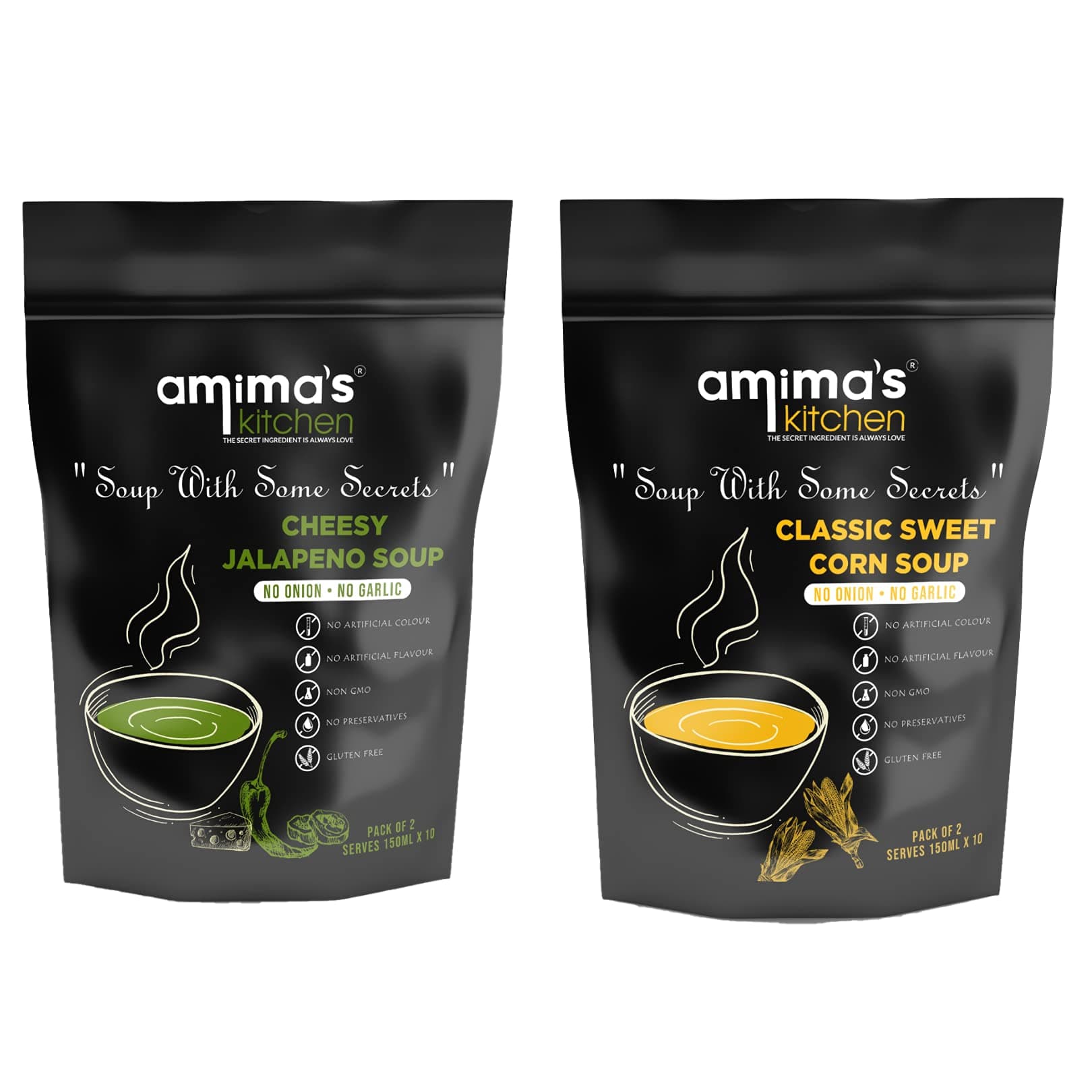 Amima's Kitchen Combo Of Cheesy Jalapeno + Classic Sweet Corn Jain Soup (No Onion No Garlic) - 100 Grams (Pack of 2) | Instant Soup Mix Powder | Ready To Cook | No Artificial Flavour & Colour | Gluten Free | Non GMO | Healthy Soup — image 2