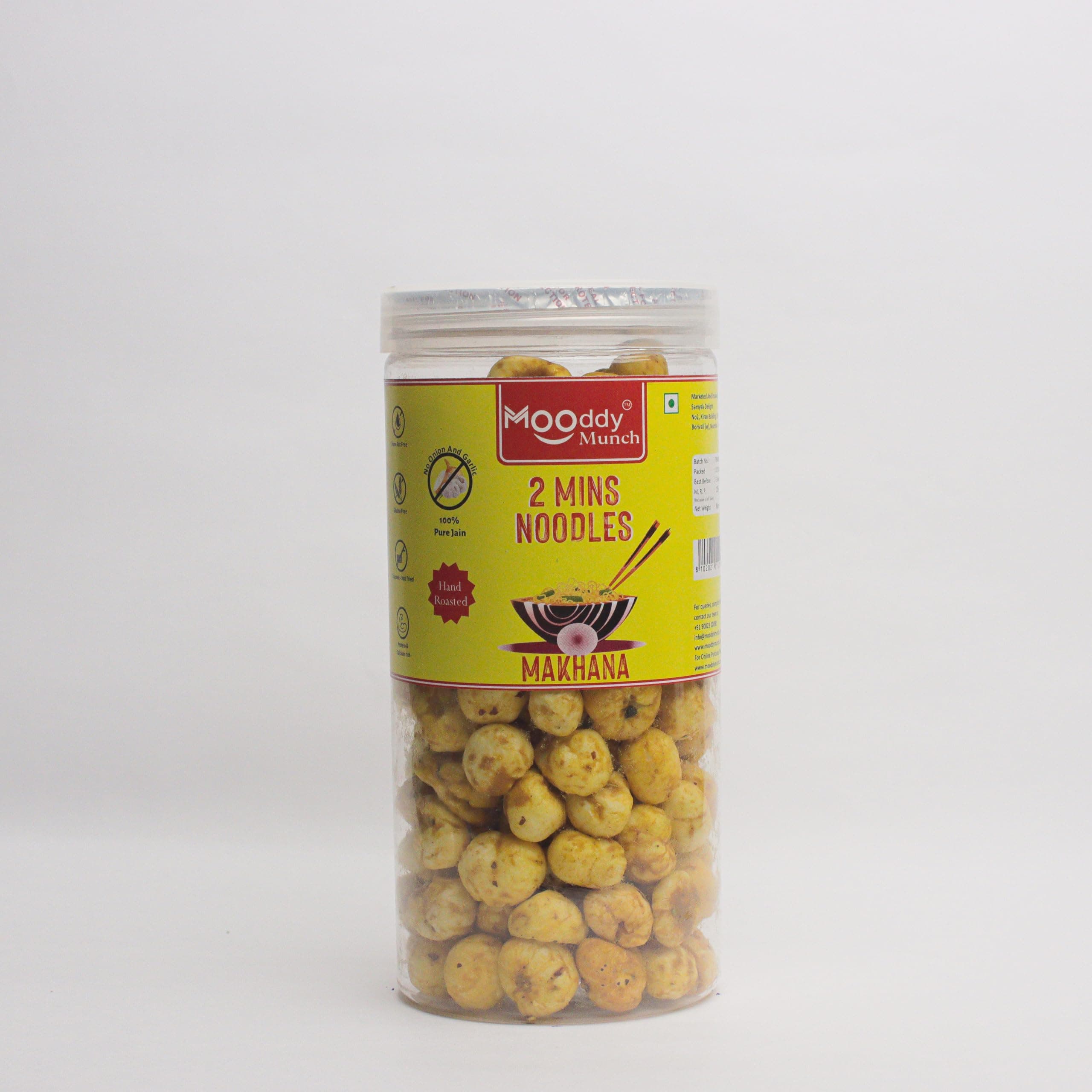 Mooddy Munch 2Mins Noodles Jain Flavour & Roasted Makhana (70gm) Indian Snack, Jain Variety, No Onion No Garlic