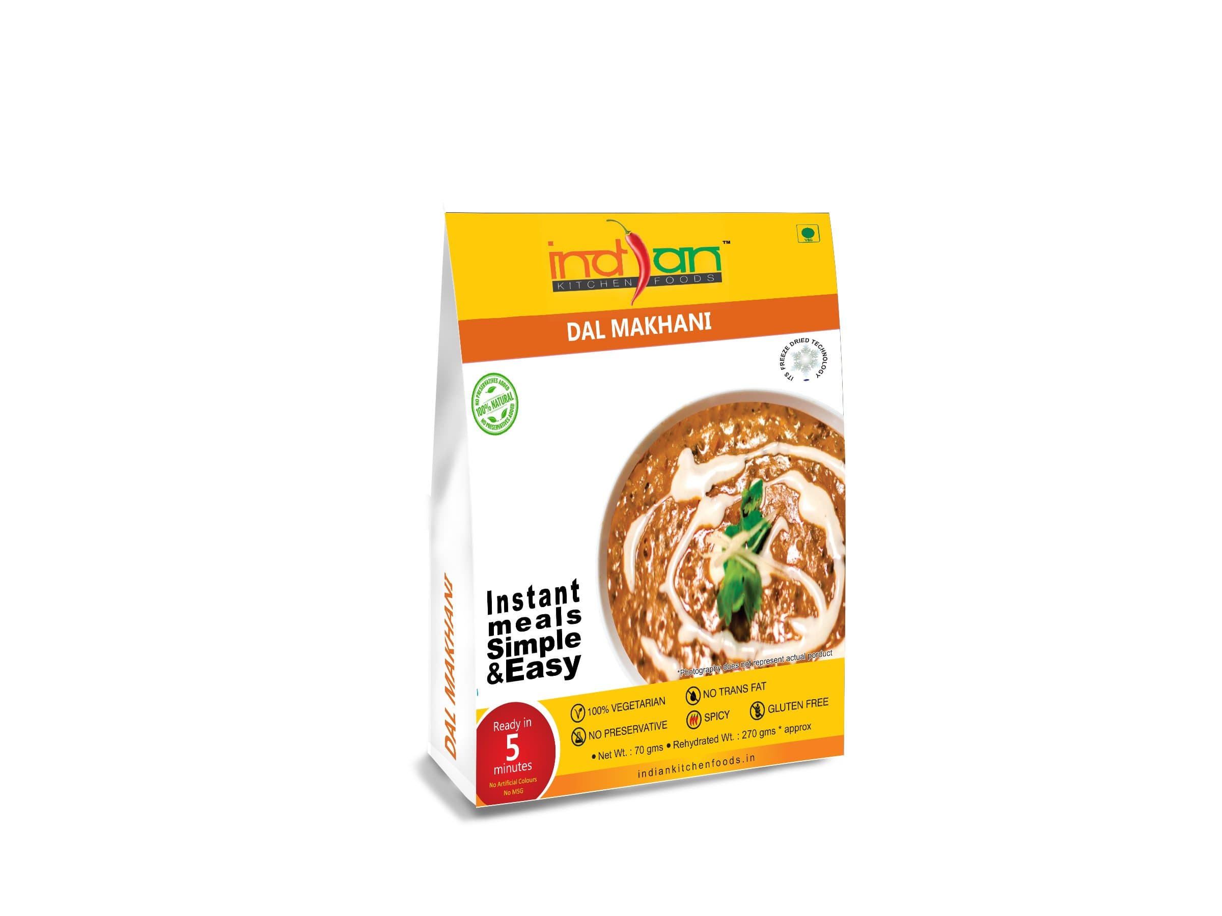 Indian Kitchen Foods Jain Dal Makhani |Freeze Dried Gluten-Free Ready to Eat Instant Vegetarian/Vegan Meal- Rehydrated Wt. 270 gm