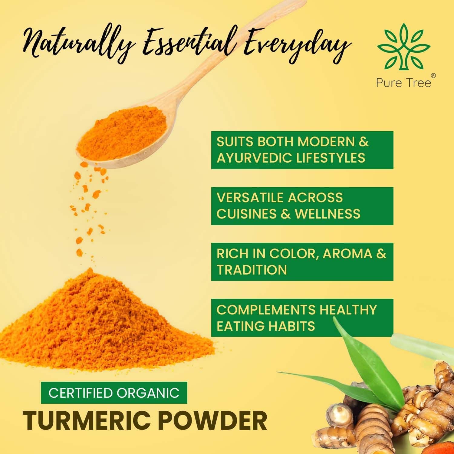 Pure Tree Certified Organic Haldi Powder | 200 g | Glass Jar | Turmeric Powder | Spice Masala Powder Raw for Milk | Strong Antioxidant — image 4