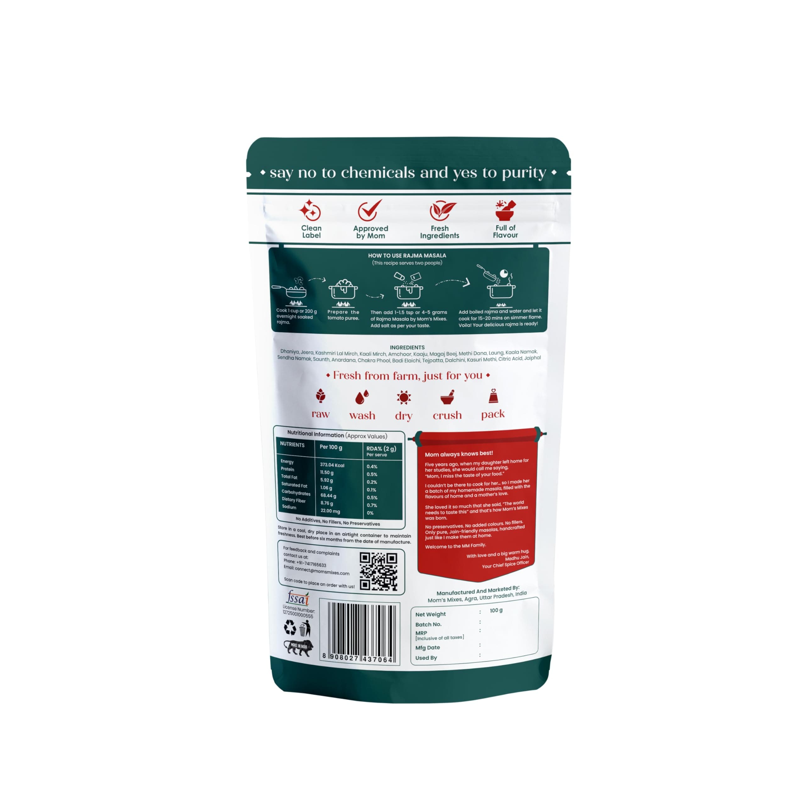 Mom’s Mixes Rajma Masala (Rajma Masala Powder) | Pre-Mix Masala | No Onion No Garlic (Jain Friendly) | Authentic North Indian Taste | No Preservatives | 100g — image 9