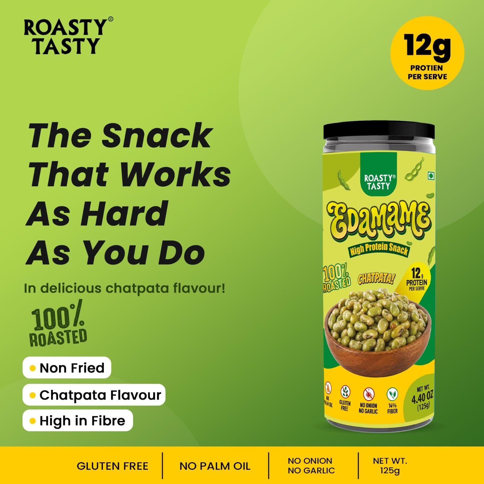 Roasty Tasty Roasted Edamame Beans Chatpata 125g | 12g Plant Protein Per Serve | High Protein Snack | Crunchy Roasted Beans | Low Calorie Healthy Snacks for Weight Loss | Healthy Namkeen | 4g Fibre Per Serve | Gluten Free Protein Snacks — image 3