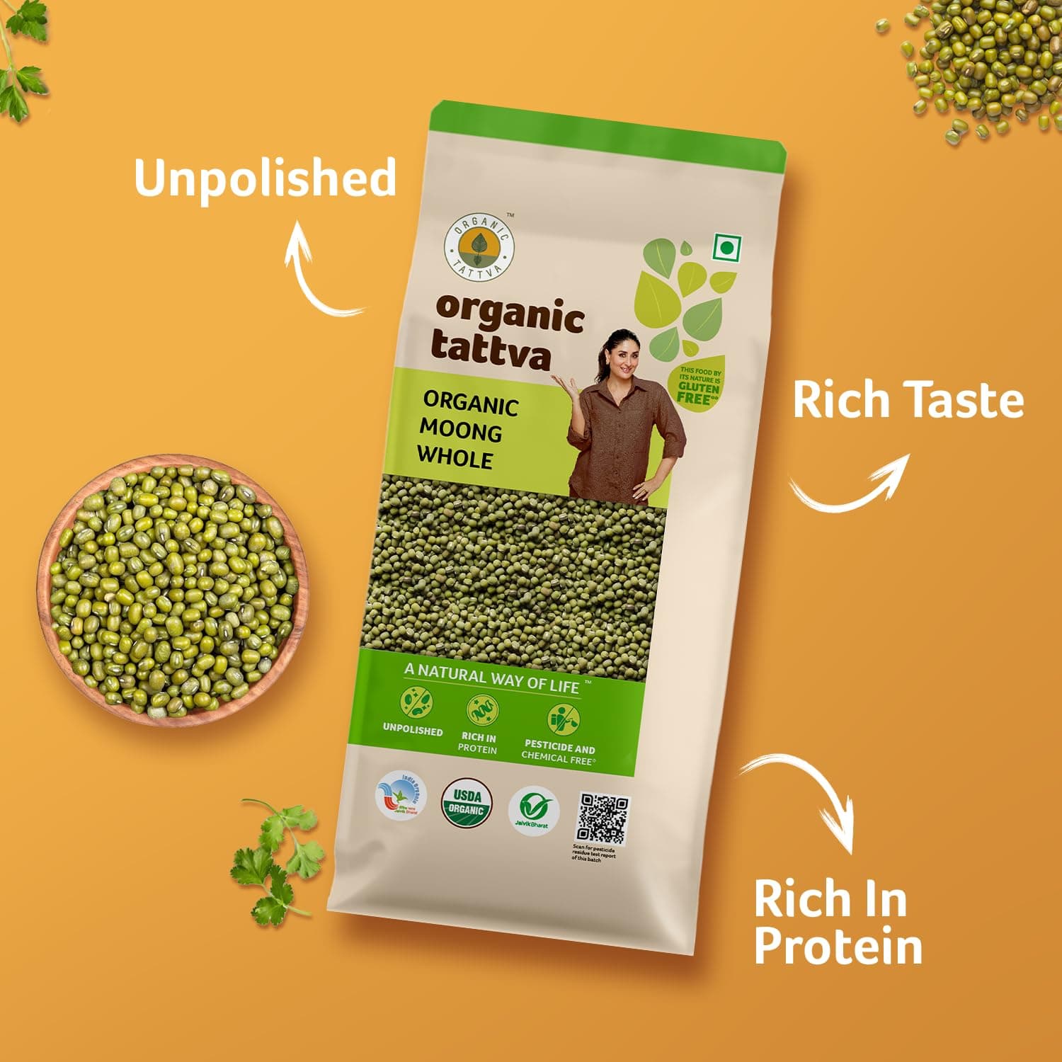 ORGANIC TATTVA , Organic Moong Whole/Sabut Moong Dal, Rich In Protein | Naturally Gluten Free And Unpolished | Pesticide And Chemical Free, 500 Gram — image 4