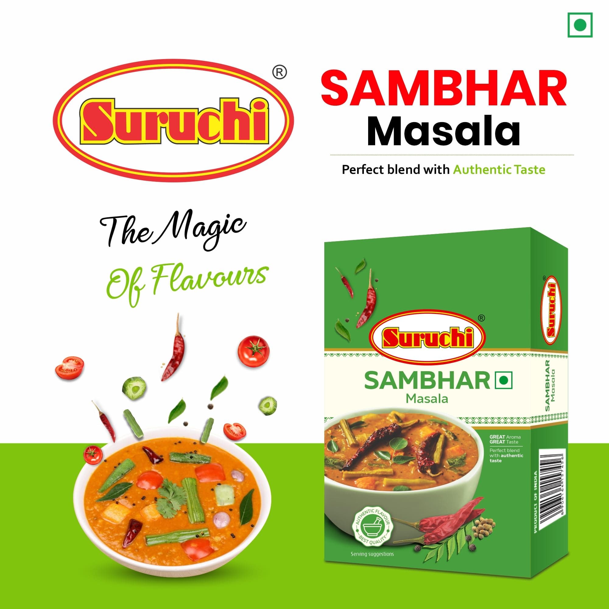Suruchi Sambhar Masala - 100g | Authentic South Indian Sambhar Masala Powder | Natural Ingredients, No Artificial Colors, Ready to Cook Masala (Pack of 1) — image 3