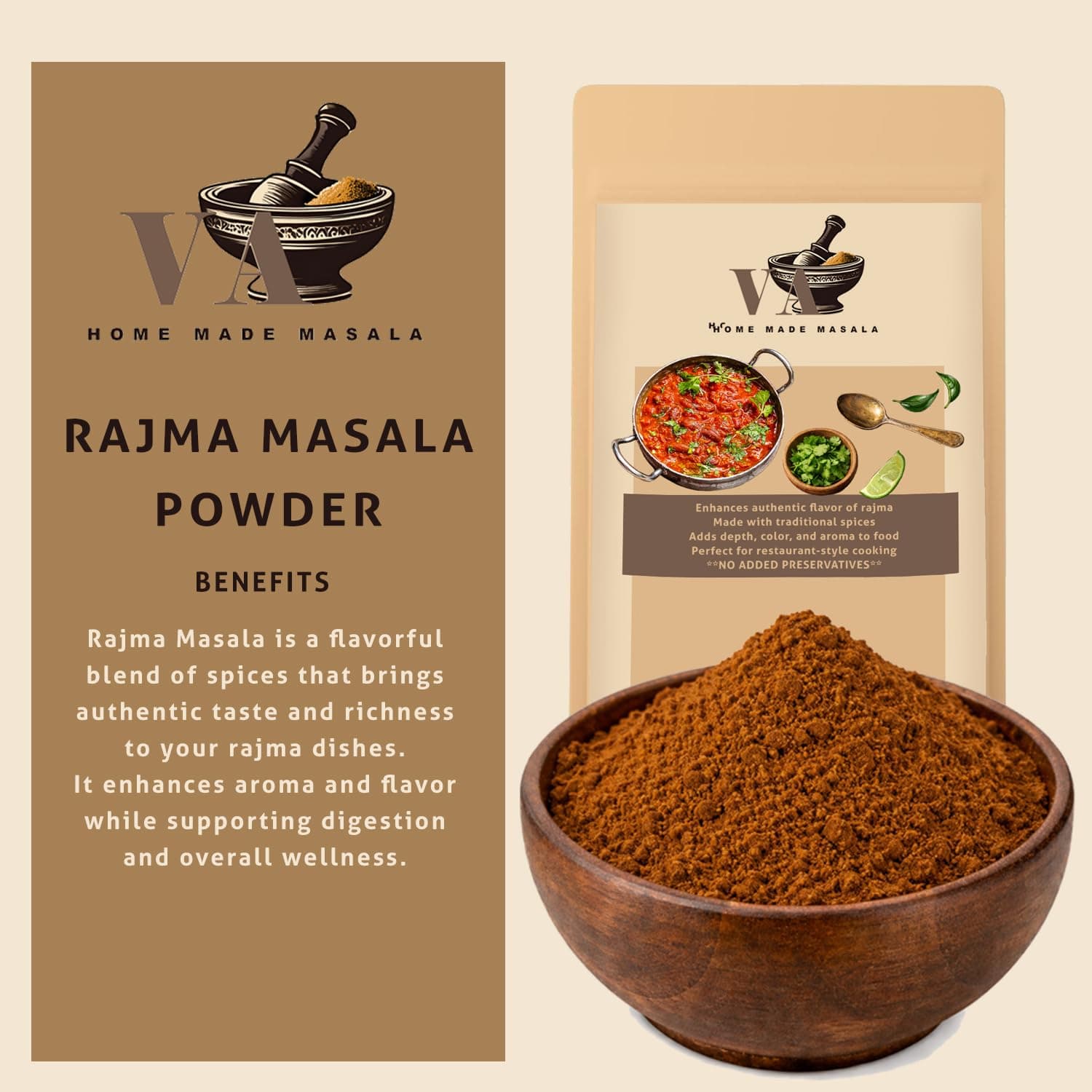 VA HOME MADE MASALA Mixes Rajma Masala| 500 GM | Pure Jain Spices | Bold North Indian Taste | No Onion No Garlic | No MSG | No Added Colours | No Preservatives — image 4