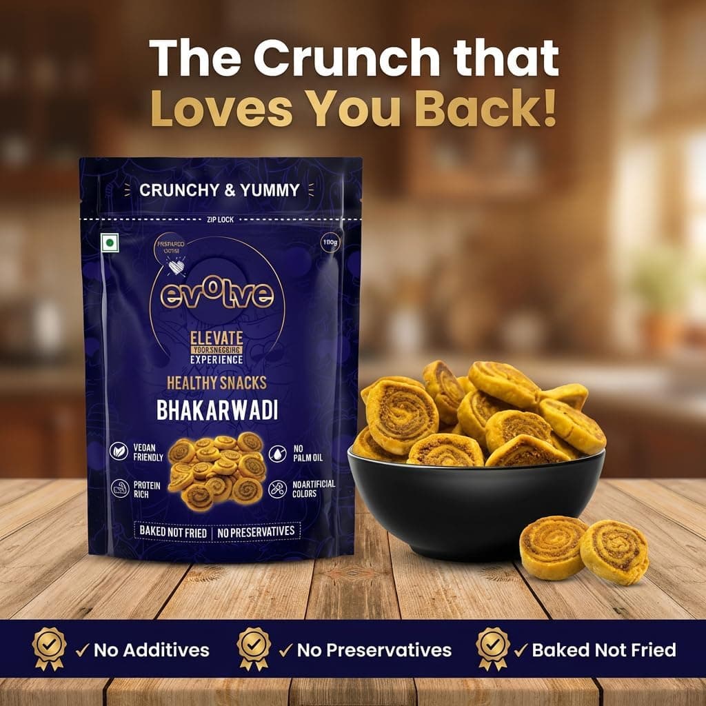 Evolve Baked Bhakarwadi Healthy Snacks for Kids, Adults | Gluten Free, No Artificial Colors or Preservatives, Freshly Made, Ready to Eat, Crunchy Masala Flavor - 100g — image 7