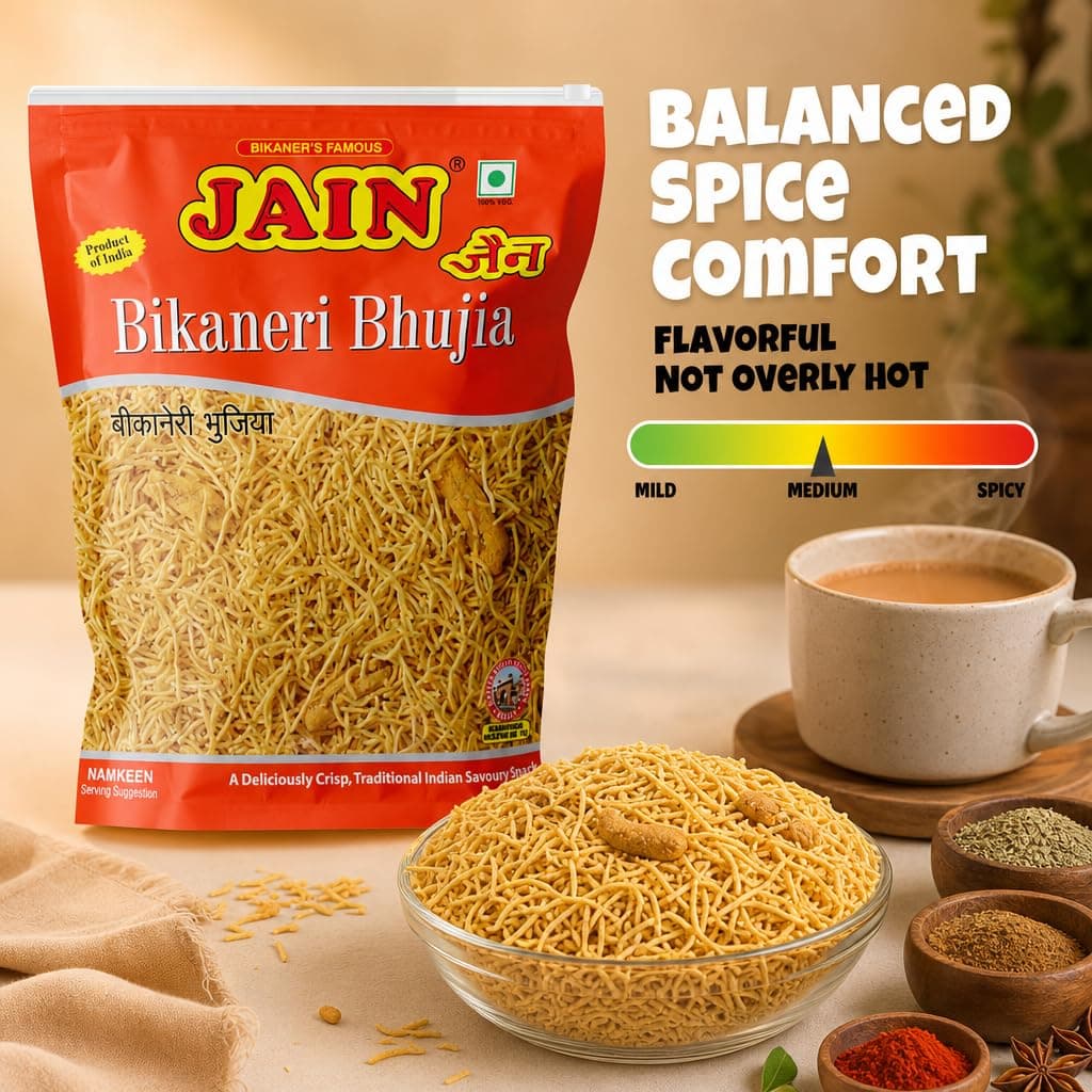 JAIN Bikaneri Bhujia, Size - 1Kg, Asli Bikaneri, Handmade, No Palm Oil, Zipper Pack — image 6