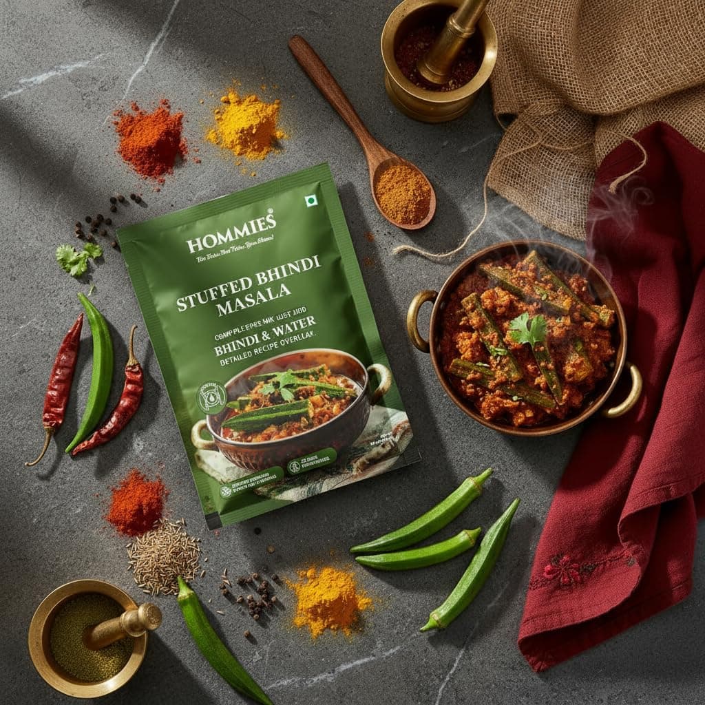 Hommies Stuffed Bhindi Masala Spice Mix | Ready to Cook in Minutes | Just Add Ladyfinger & Water | Serves 4 | Healthy Curry Masala with No Preservatives | Pack of 4 (200g, 50g Each) — image 5