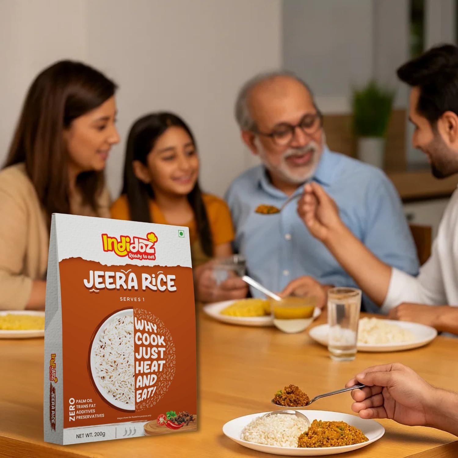Indidoz Jeera Rice Ready to Eat | Fragrant Basmati Rice Cooked with Cumin Seeds | Authentic Indian Flavoured Rice | Heat & Eat Meal | No Preservatives | 200g — image 3