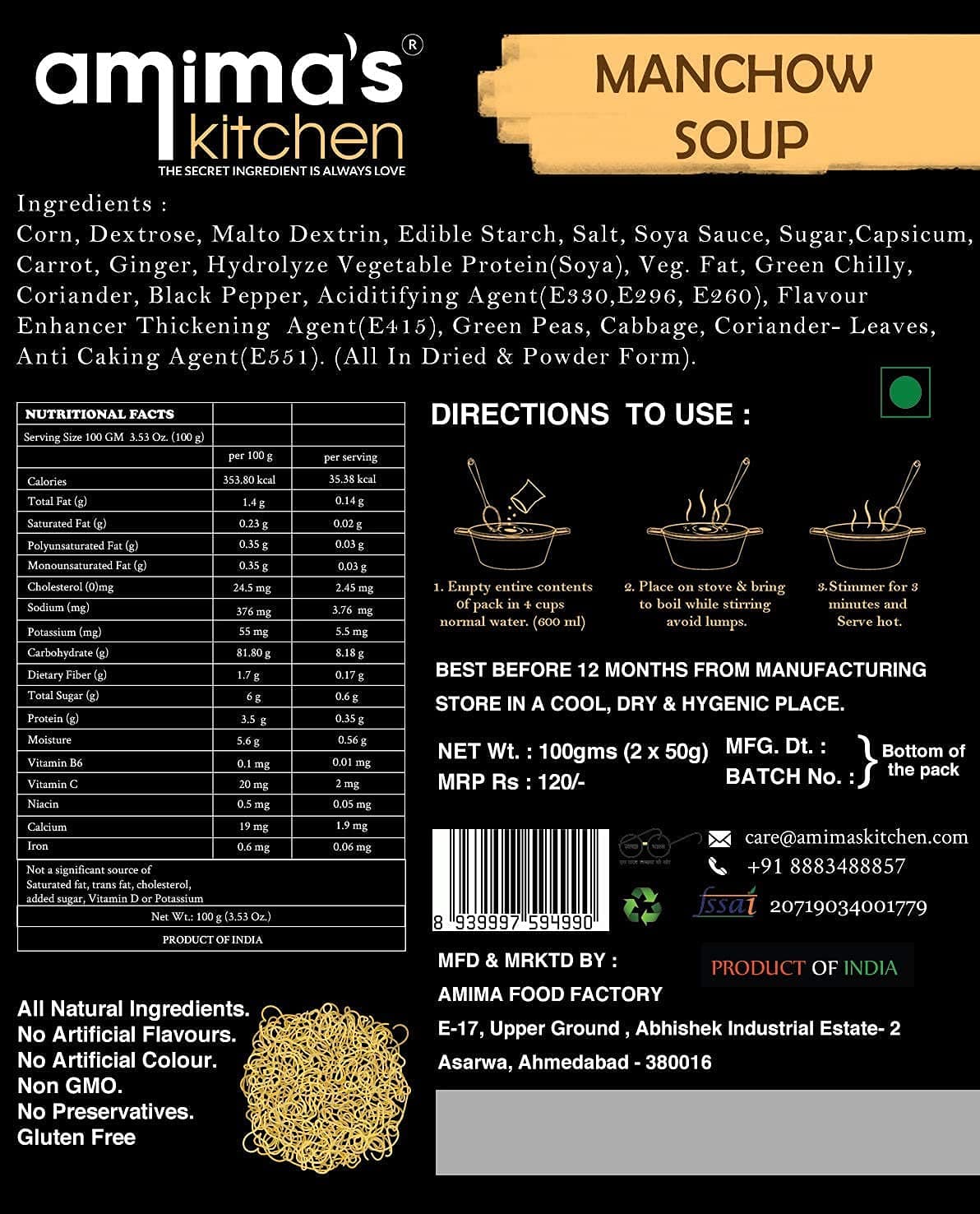 Amima's Kitchen Veg. Manchow Jain Soup (No Onion No Garlic) - 100 Grams [Serves 10] | Instant Soup Mix Powder | Ready To Cook | No Artificial Flavour & Colour | Gluten Free | Non GMO | Healthy Soup — image 5