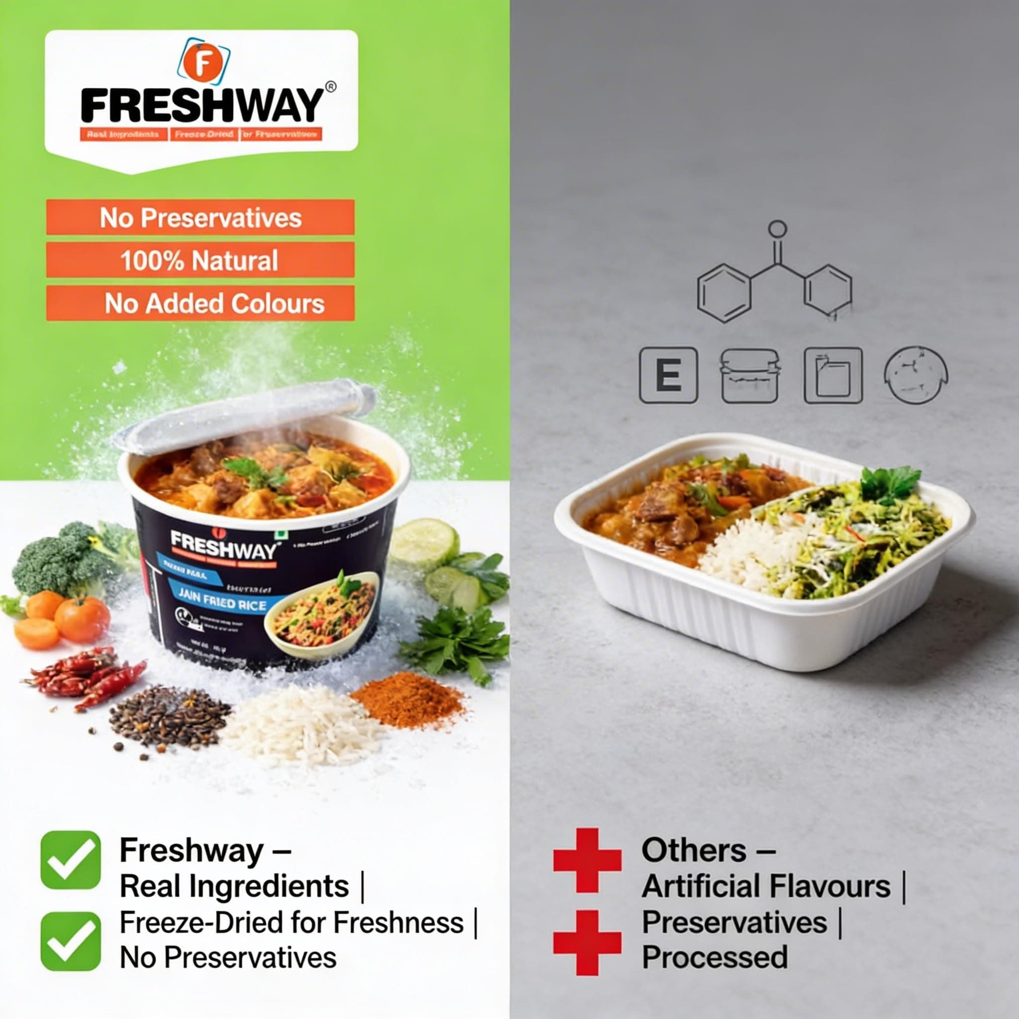 Freshway Ready to Eat Pack of 2 (Jain Fried Rice + Jain Fried Rice) Ready to Eat Freeze Dried Products with No Added Preservative & Colors — image 6