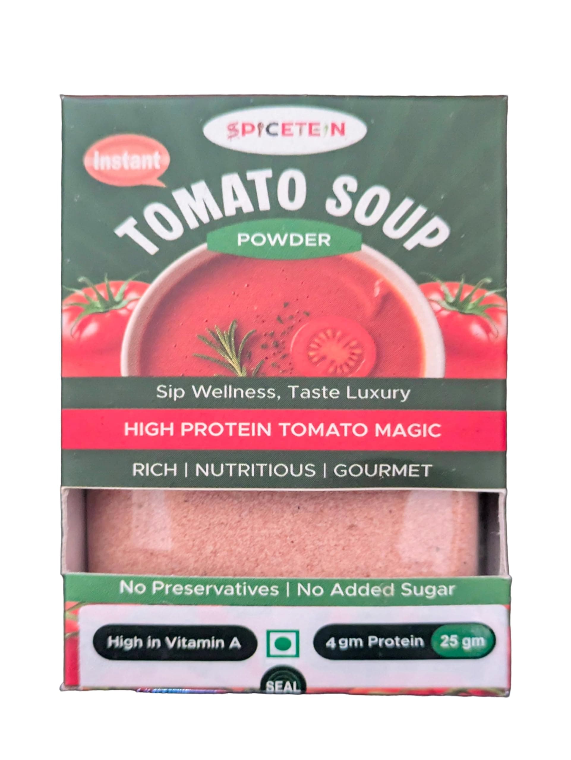 Spicetein Instant Tomato Soup Powder with 20% Protein| No Added Sugar, No Onion No Garlic| No Preservatives (25gm)