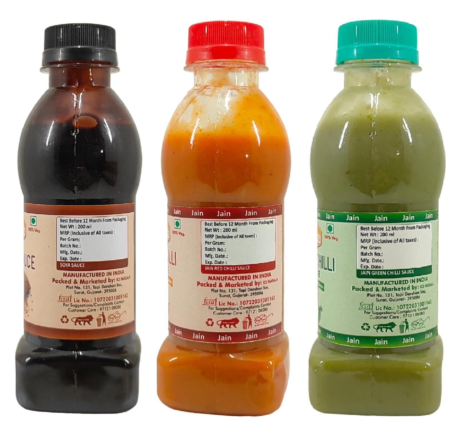 Fruvanta Jain Combo Without Onion/garlic/Potato Soya Sauce (200gm), green Chilli Sauce (200gm), Red Chilli Sauce (200gm) (Pack of 3) — image 3
