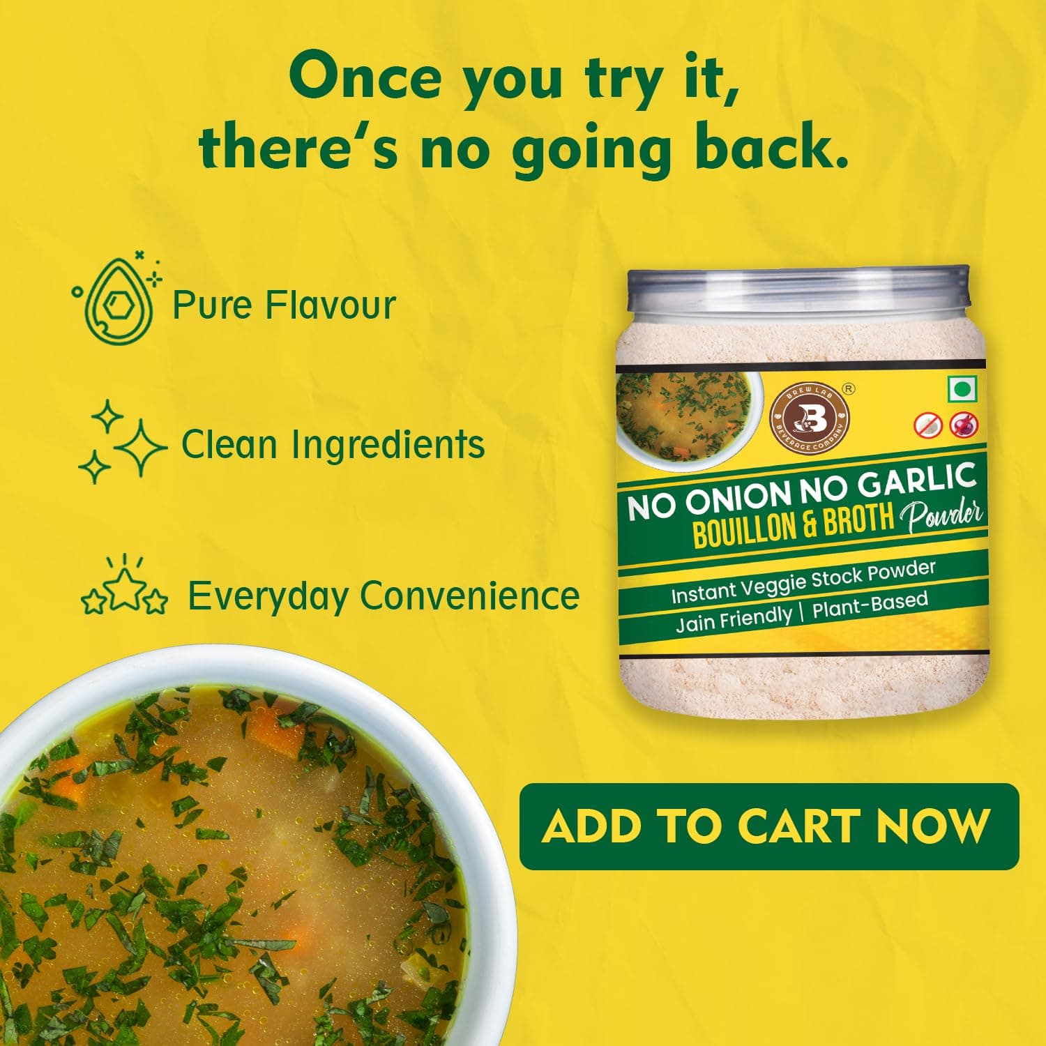 Brew Lab No Onion No Garlic Bouillon & Broth Powder, 250g | Instant Vegetable Stock | Plant-Based | Jain-Friendly | Umami Seasoning for Soups, Gravies & Cooking — image 8