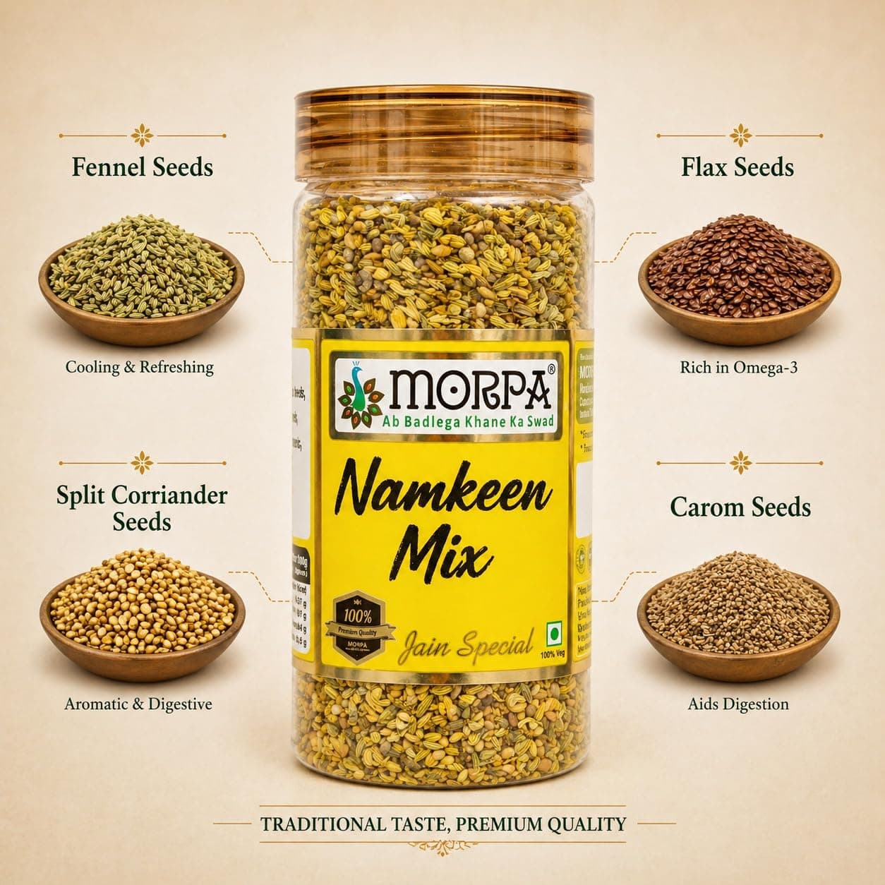 Morpa Namkeen Mix Mouth Freshener Traditional Indian Mukhwas Saunf, Coriander and Spice Blend After Meal Digestive Breath Freshener Jain Special 100% Veg — image 3