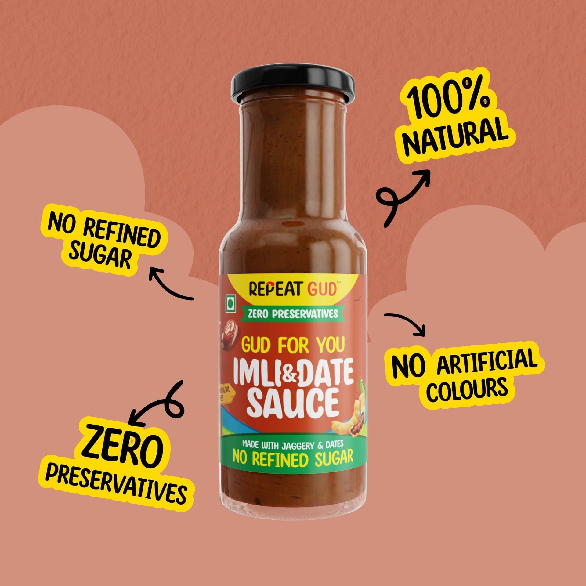 REPEAT GUD Healthy Imli & Date Sauce 100% Natural Ingredients | No MSG | No GMO | No Refined Sugar, Made With Jaggery & Dates | 100% Chemical & Preservative Free | GUD For Kids | 100% Vegetarian | 225 gm — image 3