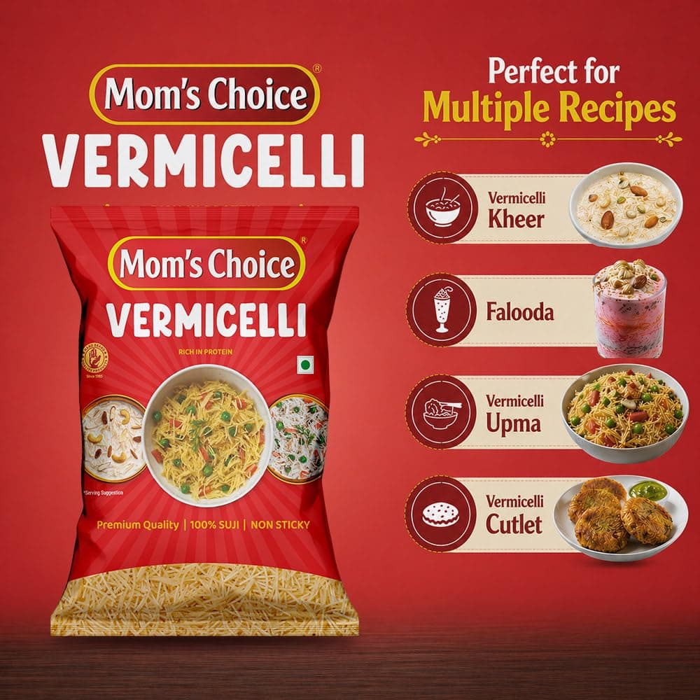 Mom’s Choice Shortcut Plain Vermicelli | 100% Suji | No Maida | 100% Pure Veg | Source of Protein | Cholesterol Free | Non-Sticky | Easy to Cook | No Artificial Flavours & Colours | Pack of 2 | 400g x 2 — image 6