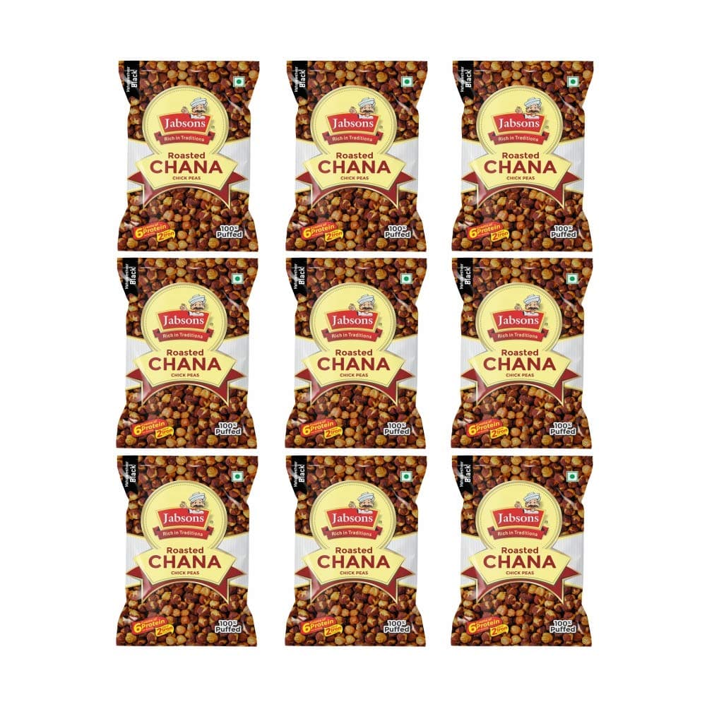 Jabsons Roasted Chana Mahabaleshwar Black, 200 gm|100% roast | No Onion No Garlic | Desi Roasted Chana Namkeen Snacks Gluten-Free | Crunchy Protein Snacks Bhuna Chickpea Ready to Eat Salted (Pack of 9)