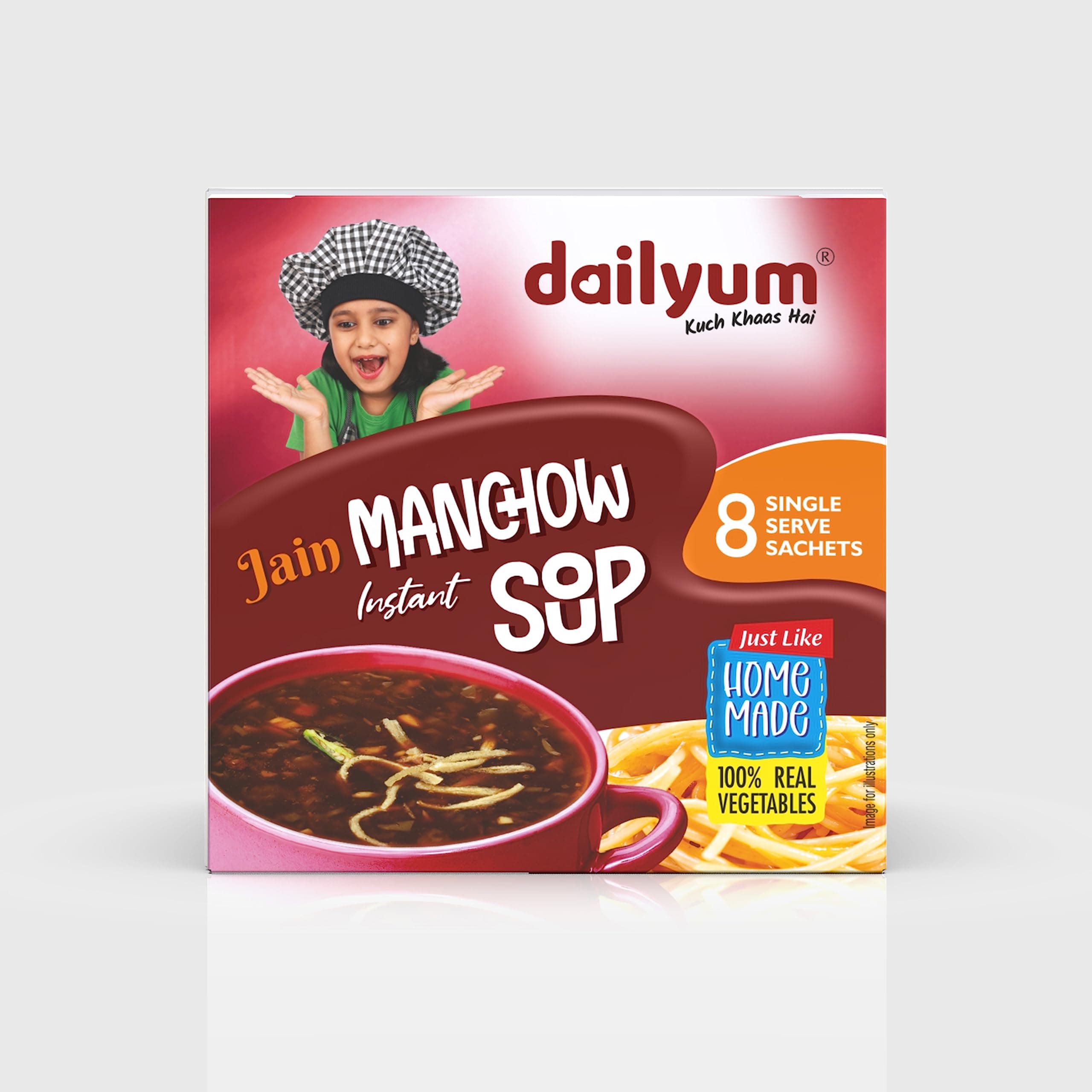 Dailyum Jain Instant Manchow Soup| 8 Single Serve Sachets | Just Boil-Stir-Sip | 12g Each Sip-A-Soup| Natural | No MSG | Pack of 2 Box | Travel friendly — image 5
