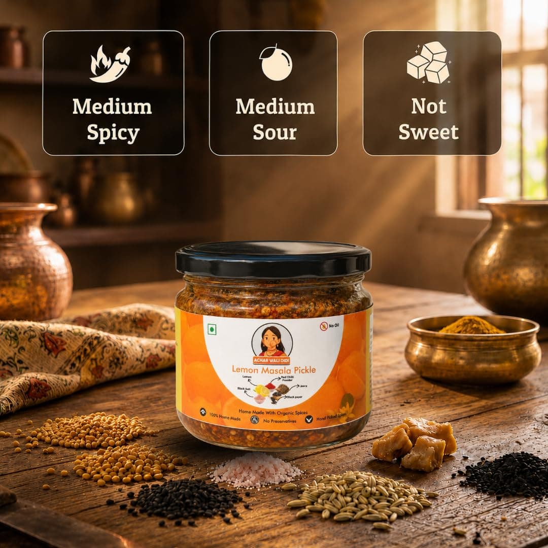 Achar Wali Didi Lemon Masala Pickle in Fresh | Indian Homemade Nimbu ka Achar with No Onion & Garlic | Sour and Salty Oil-Free Pickle | Traditional Didi's-Style Recipe | Organically Processed (300g) — image 4