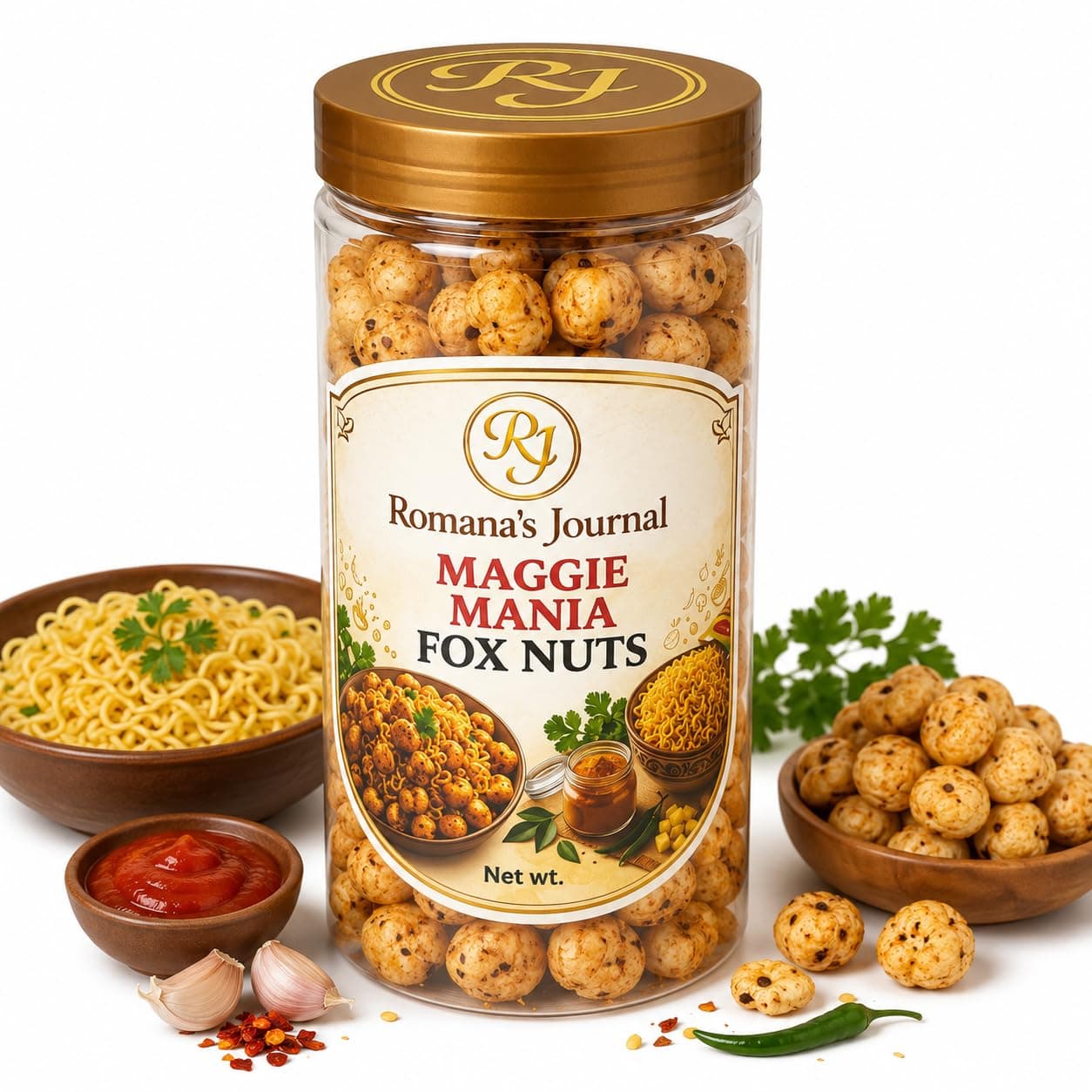 Romana's Journal Roasted Makhana (Fox Nuts) Snack | Crunchy & Flavorful Roasted Lotus Seeds | Multiple Flavor Options Available | Light Everyday Snacking Choice | Tea Time, Travel & Office Snack | Carefully Roasted (Masala Mania) — image 4