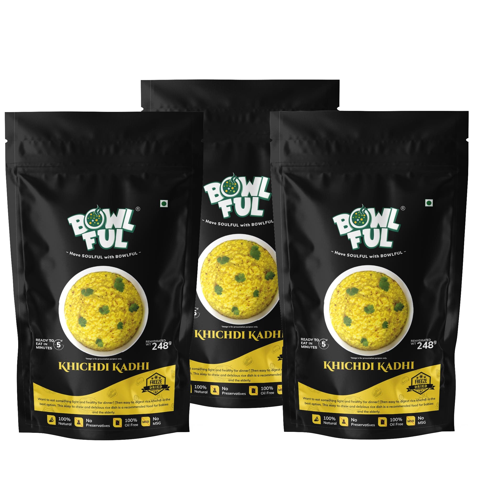 Bowlful Khichdi Kadhi, 48 GMS Pack of 3, Healthy Rice Based Product with Kadhi Without Onion and Garlic. 100% Natural, Freeze Dried Food — image 2