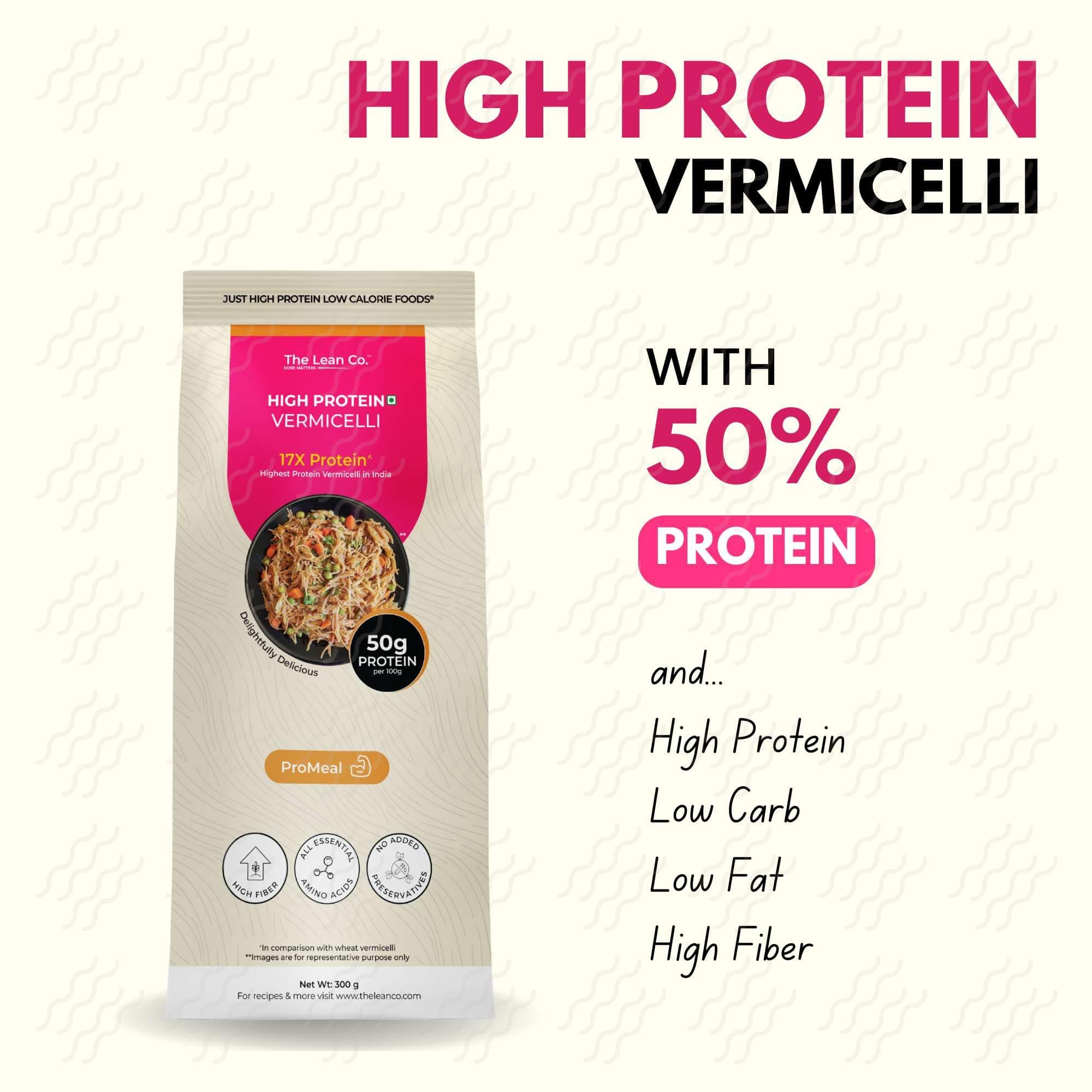 The Lean Co.® High Protein Vermicelli 300 g | 50% Protein, 2% Fat | Low Carb | Plant Based Vegan | Multigrain No Maida | Protein Rich(25 gm per serving) | No Preservatives, Additives or Colours — image 4