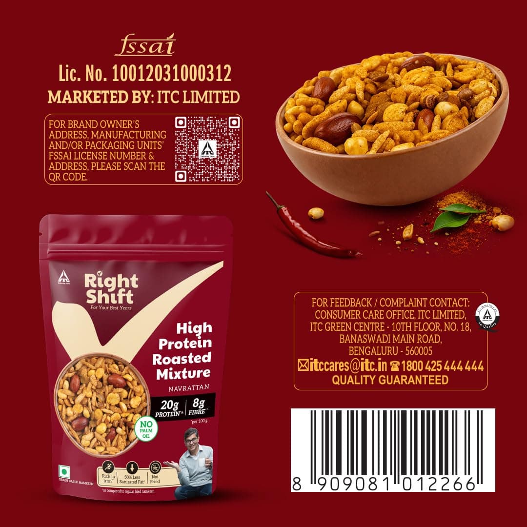 Right Shift High Protein Roasted Mix, Navrattan, No Palm Oil, 20g Protein, Not Fried, 6g Fibre, 50% Less Sat Fat, No Added Flavours, Artificial Flavours or Trans Fat, 250g — image 10