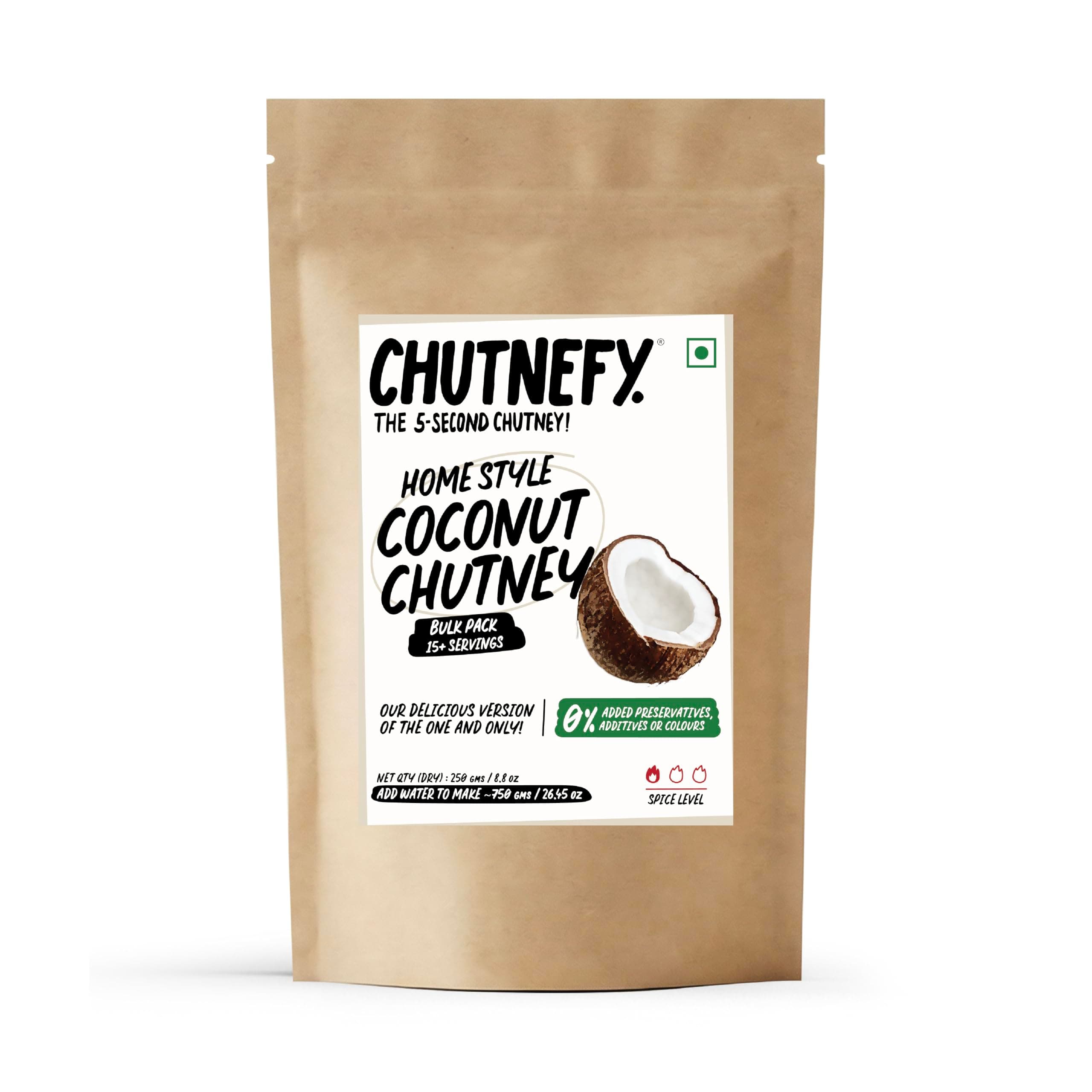 Chutnefy Coconut Chutney Mix | 250g Freeze-Dried Instant Dry Mix | Just Add Water to Make 20+ Servings (1000 g) | 0% Preservatives or Additives
