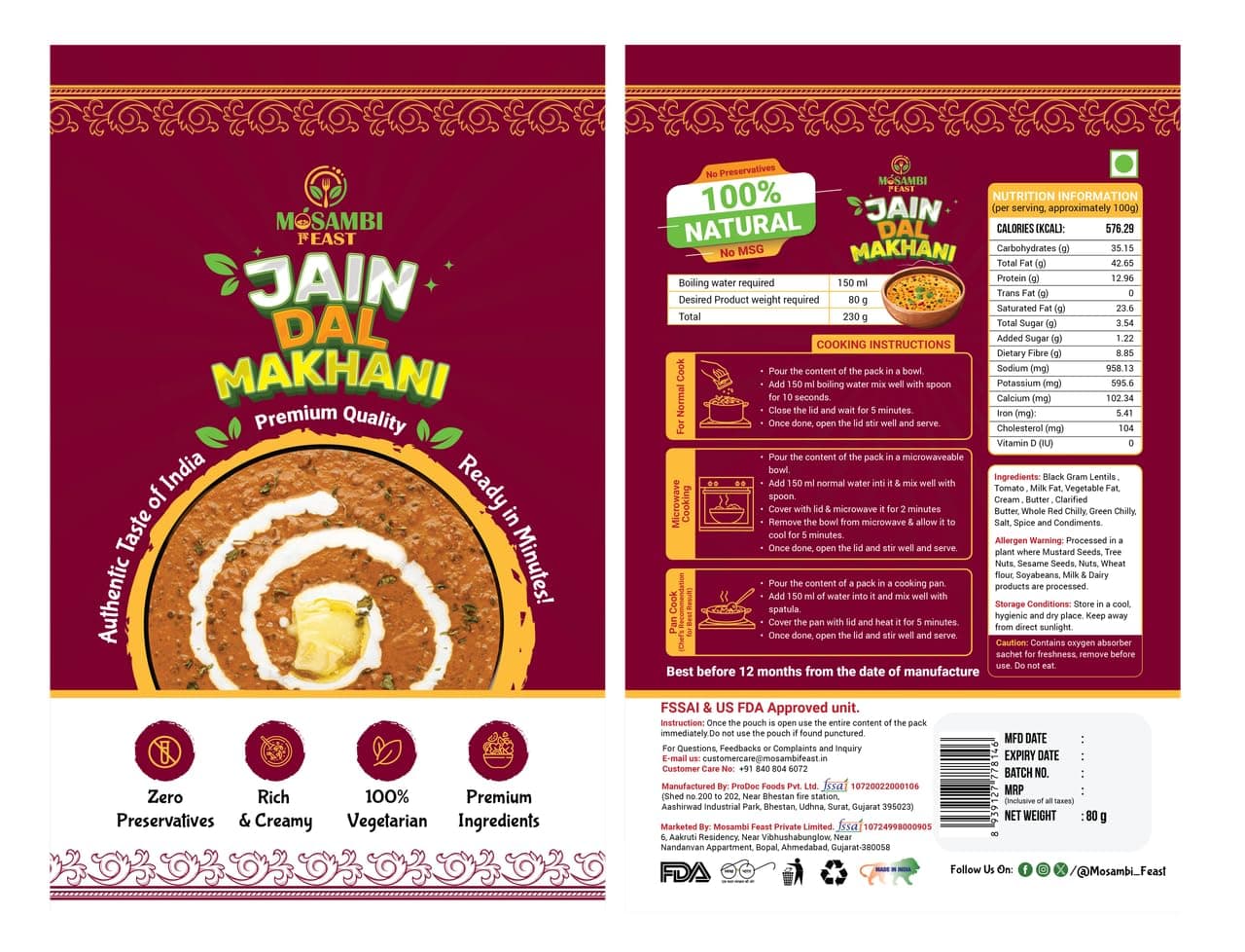 MOSAMBI FEAST Ready to Eat Jain Dal Makhni | Zero Preservatives | Rich & Creamy — image 2