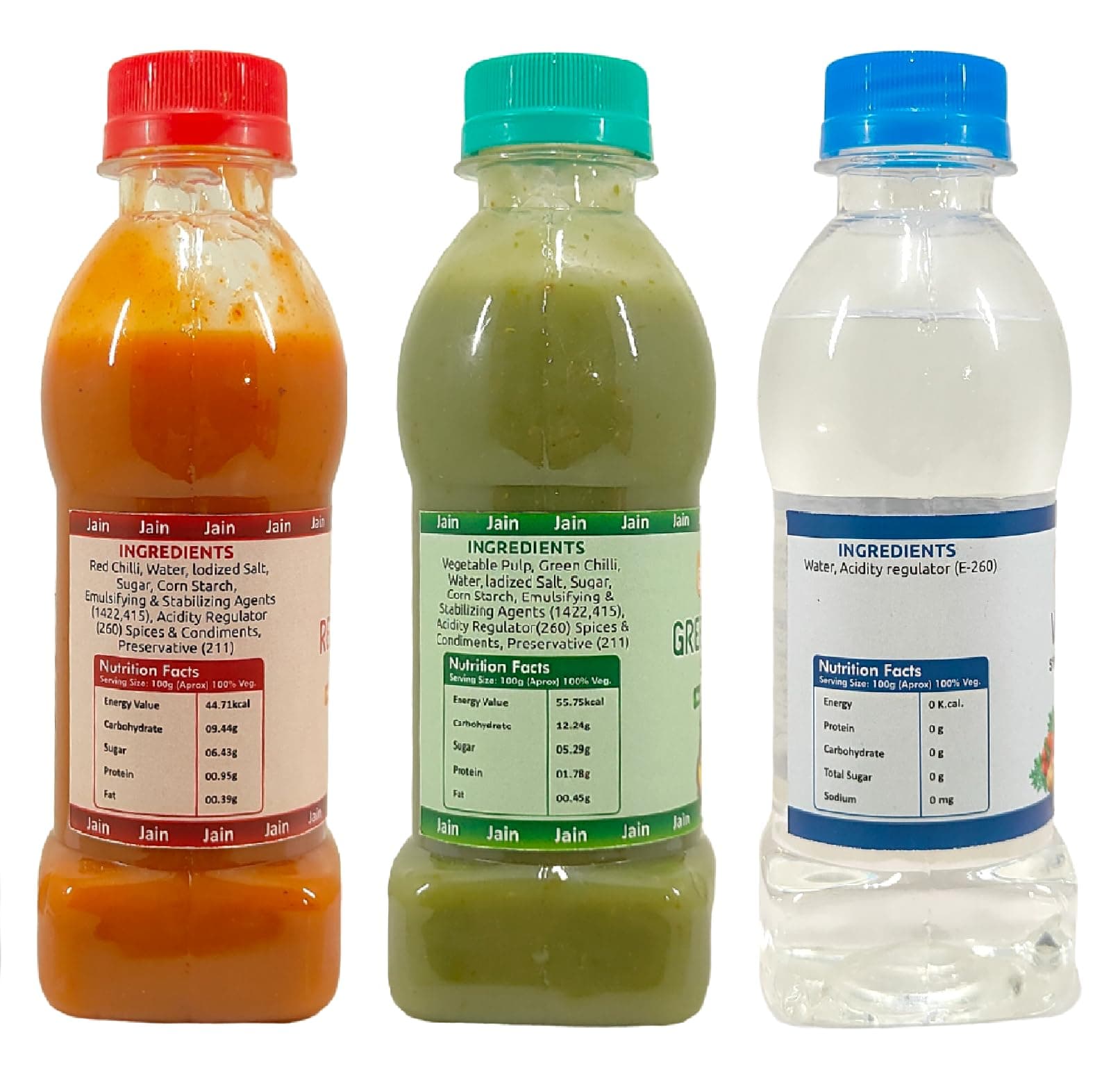 Fruvanta Jain Sauce Without Onion/garlic/Potato, Green Chilli Sauce (200gm), Red Chilli Sauce (200gm) and vinegar (200gm) (Pack of 3) — image 2
