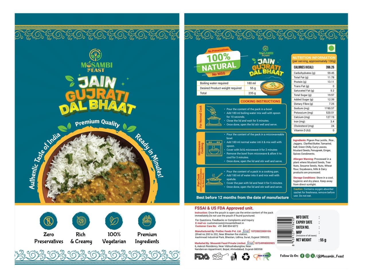 MOSAMBI FEAST Ready-to-Eat Jain Gujarati Dal Bhat | 100% Natural Zero Preservatives | Rich Creamy Authentic Indian Flavors | Healthy Vegetarian Meal — image 2