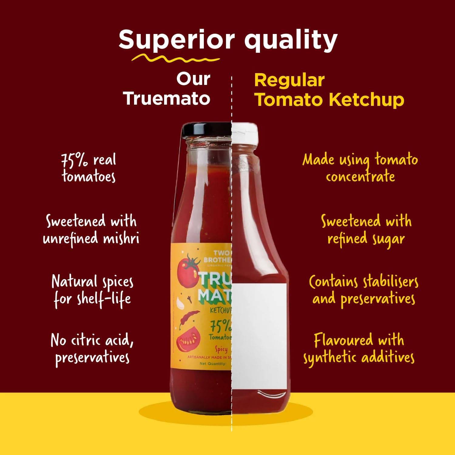 Two Brothers Organic Farms Truemato Ketchup - Spicy Tomato Ketchup 300g | Naturally Made with 75% Fresh Tomatoes | No Refined Sugar | Upgraded — image 6