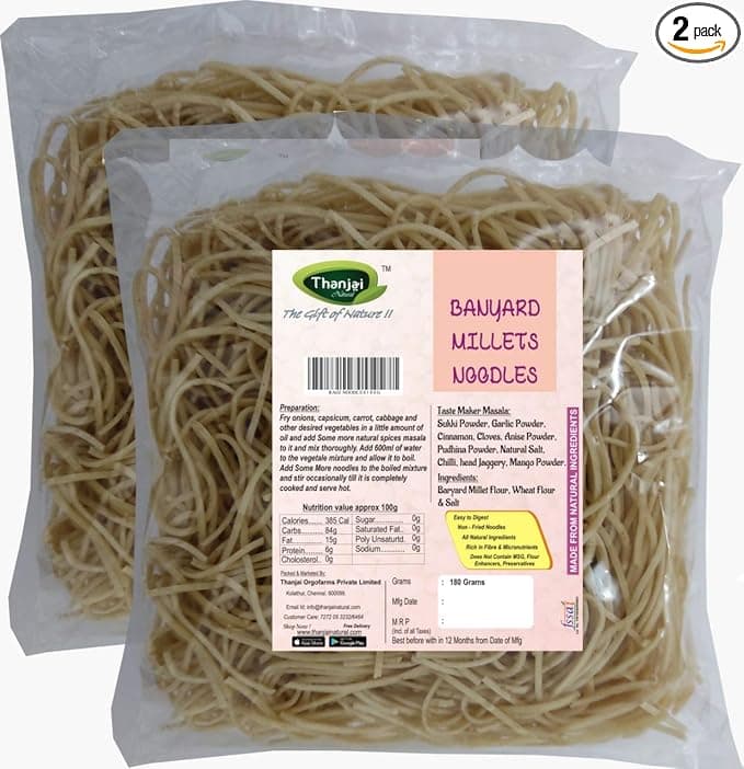 Thanjai Natural Barnyard Millet Noodles 180 Grams X 2 (360 Grams) Of Homemade Natural Millet Noodles(No Preservatives, No Chemicals, No Artificial Extract), Vegetarian