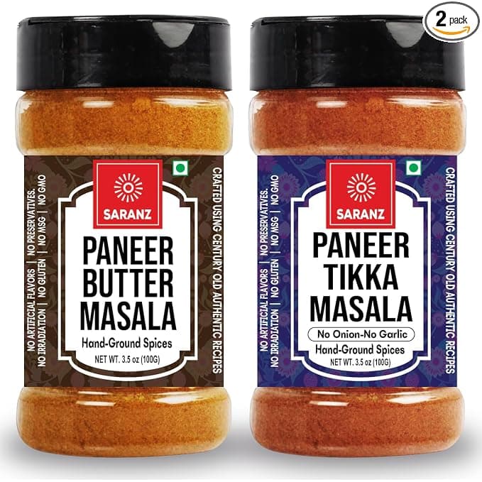 SARANZ Paneer Butter Jain & Paneer Tikka Jain Masala (Combo Pack) Instant Use | Spice Powders and Masalas | Artisanal Spices with Rich & Strong Flavour | 100 Gms Sprinkler Jar