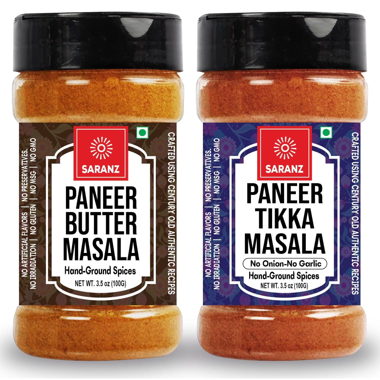SARANZ Paneer Butter Jain & Paneer Tikka Jain Masala (Combo Pack) Instant Use | Spice Powders and Masalas | Artisanal Spices with Rich & Strong Flavour | 100 Gms Sprinkler Jar — image 2