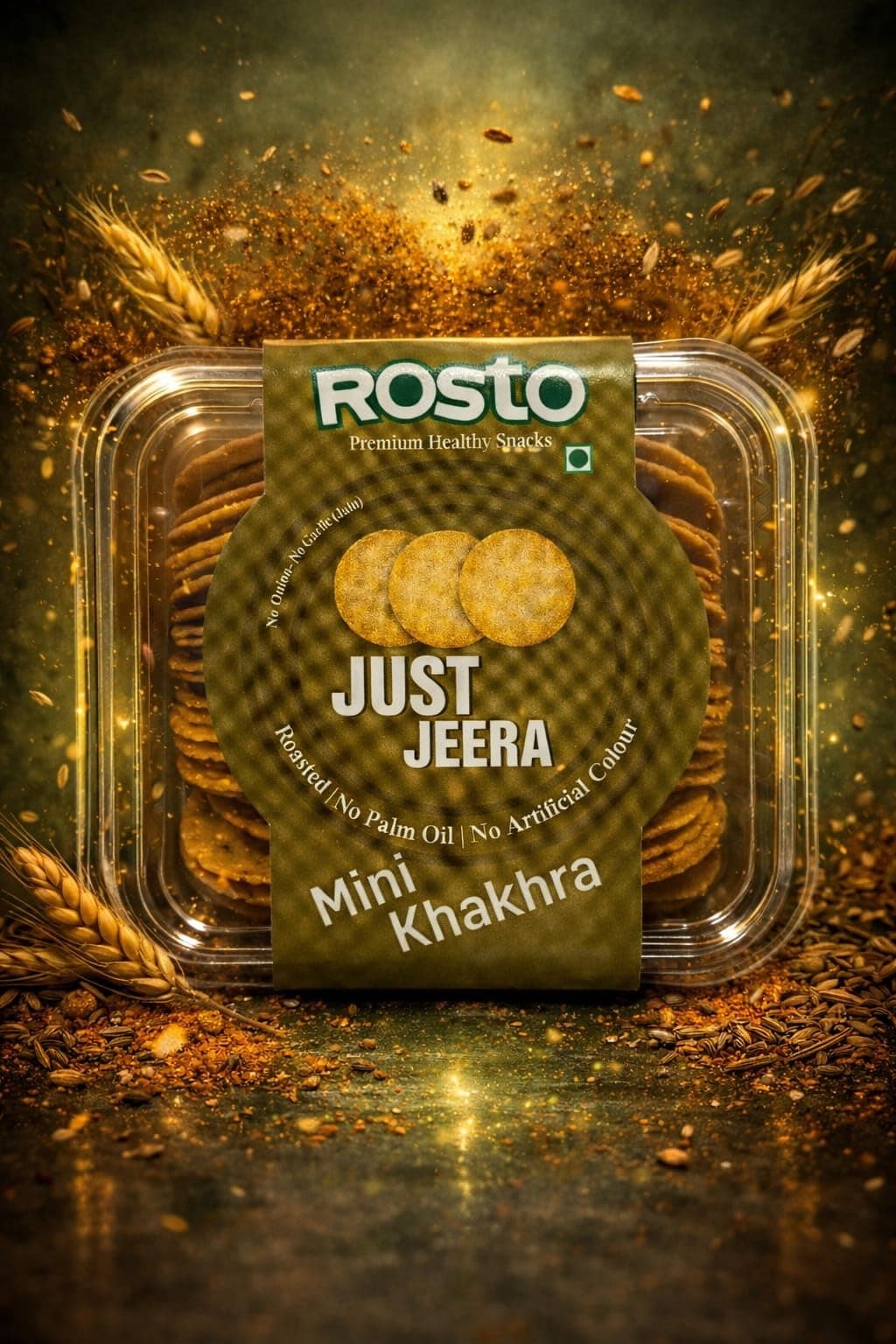 Rosto Just Jeera Mini Coin Khakhra, Roasted, No Palm Oil, No Artificial Colour, Premium Healthy Snack, Tea time snack 200 g (Pack of 2) total 400g — image 2