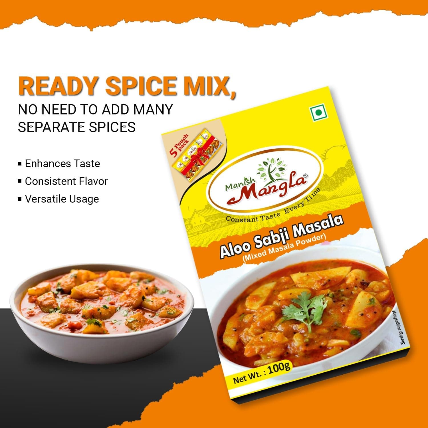Manish Mangla Aloo Sabji Masala 100g | No Onion No Garlic Spice Mix | Authentic Indian Taste | Perfect for Potato Curries & Veg Dishes | Premium Quality Masala — image 6