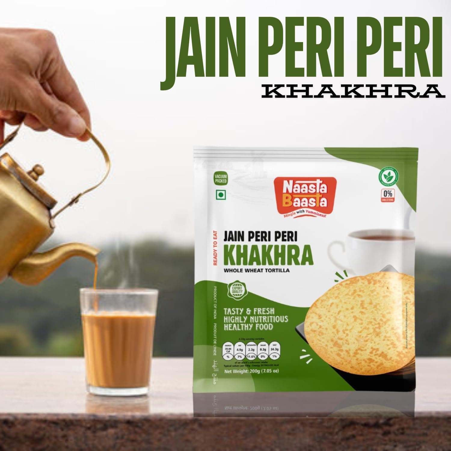 Naasta Baasta Jain Peri Peri Khakhra - Spicy, Crispy, Vegan, Healthy Snack, Indian Flatbread, Bold Flavor - 200g, Pack of 4 — image 4
