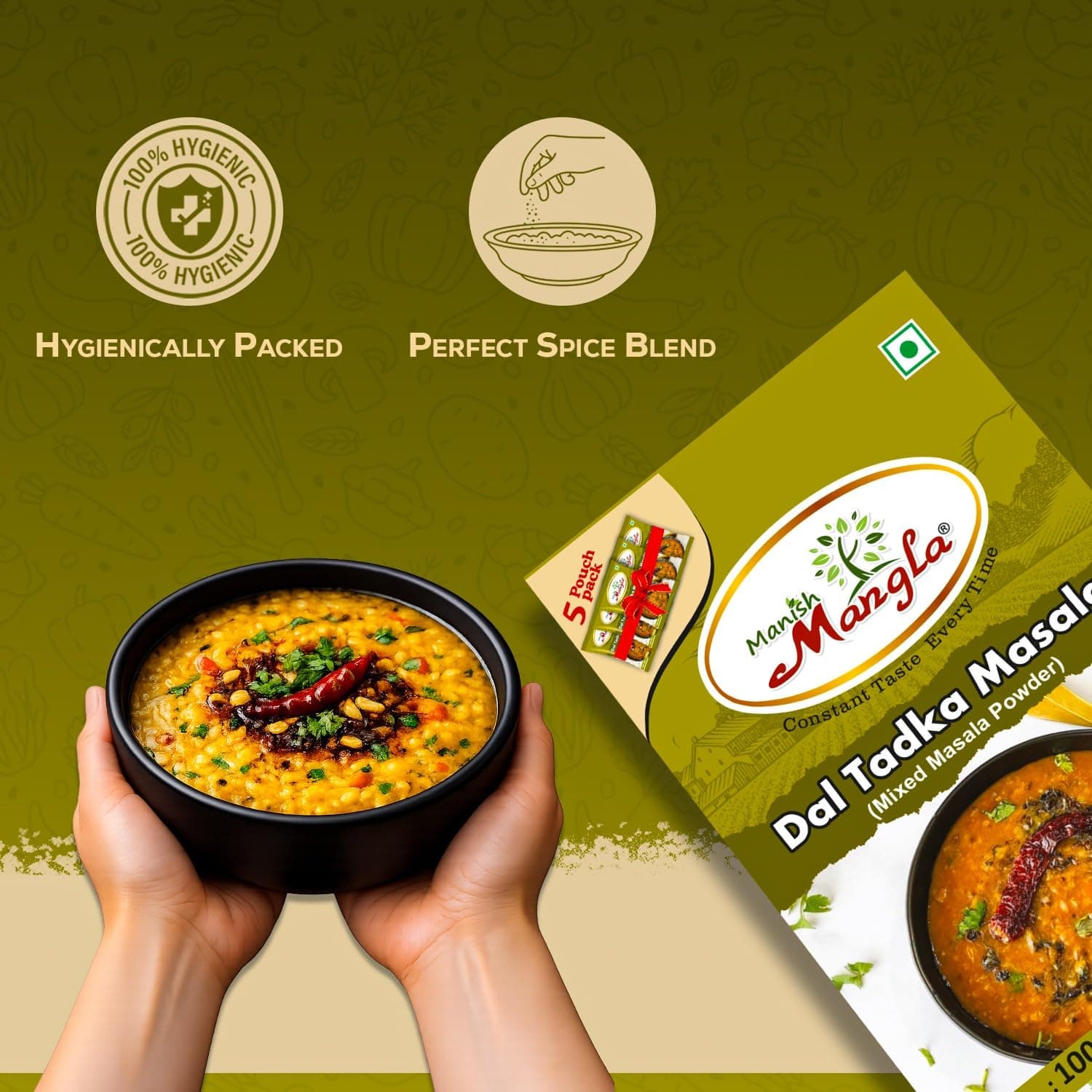 Manish Mangla Dal Tadka Masala 100g | Authentic Indian Spice Mix | No Onion No Garlic | Fresh Hygienic Pack | Perfect Blend for Rich & Flavorful Dal — image 4