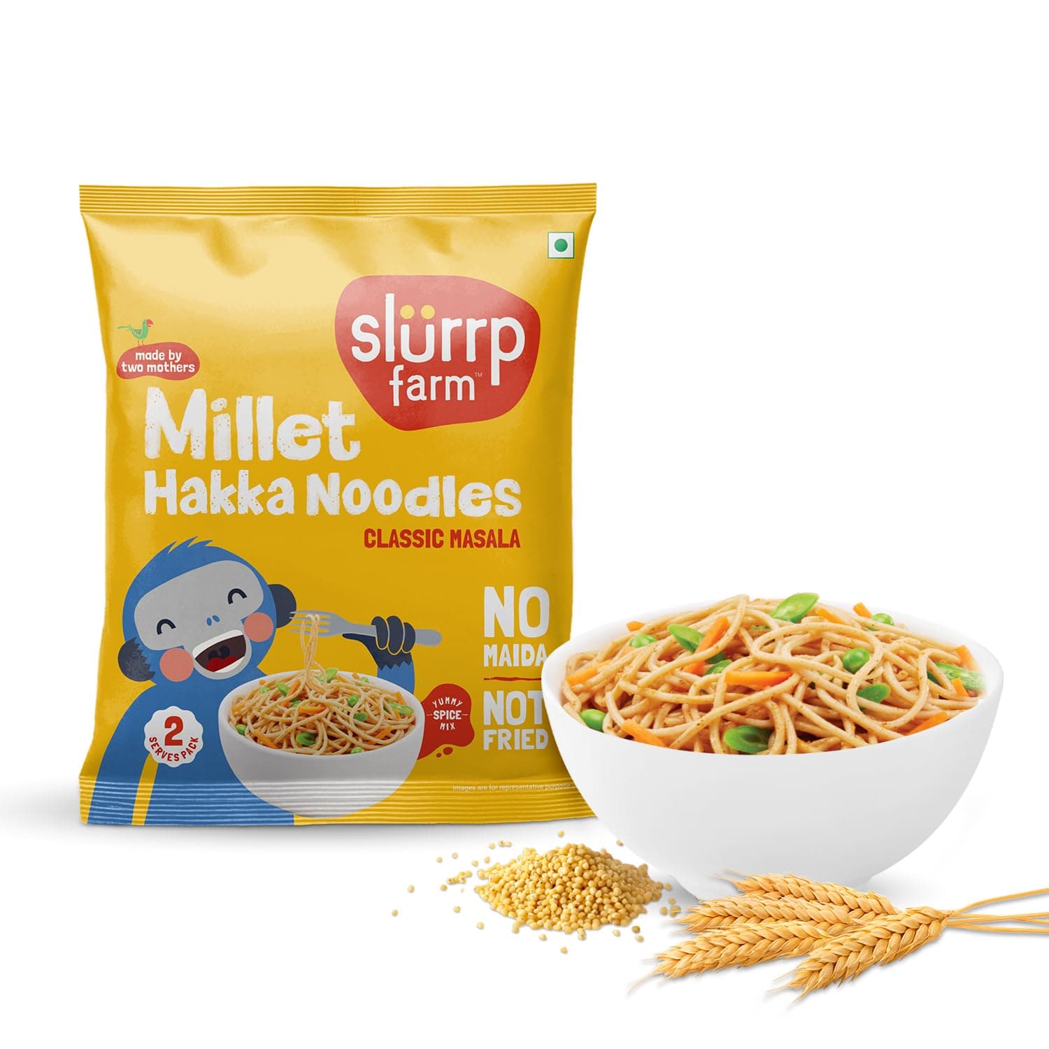 Slurrp Farm No Maida Millet Hakka Noodles | Classic Masala | Perfect for Tiffins | Mealtime Favourite | Serves 2 (96 gms)