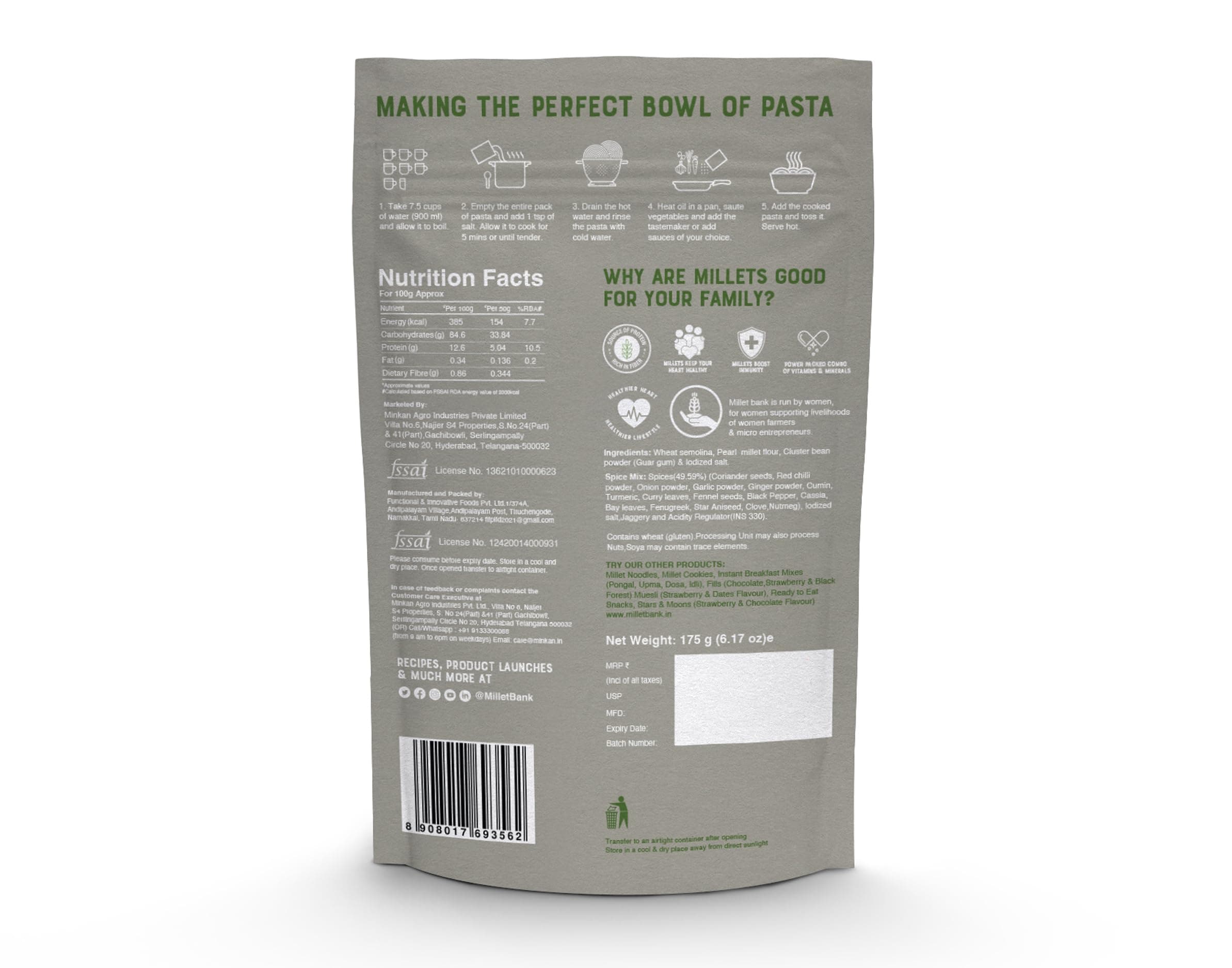 Millet Bank All Pasta Combo | No Preservatives, No Artificial Colors or Flavours | ZERO Maida | 175g | Made with Millets and Whole Wheat | Baby Friendly Pasta Flavor Combo 4 nos — image 6