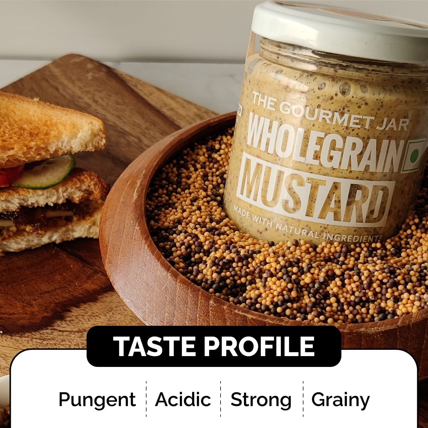 The Gourmet Jar Wholegrain Mustard| 170g| 100% Natural, No Preservatives, No Artificial Colors, No Artificial Flavouring agent| No Refined Sugar| Keto-Friendly| No Trans-fat| Traditional French style| Made with Red wine and Apple Cider Vinegar| Perfect condiment for your sandwiches, hotdogs and burgers| Pack of 1 — image 6