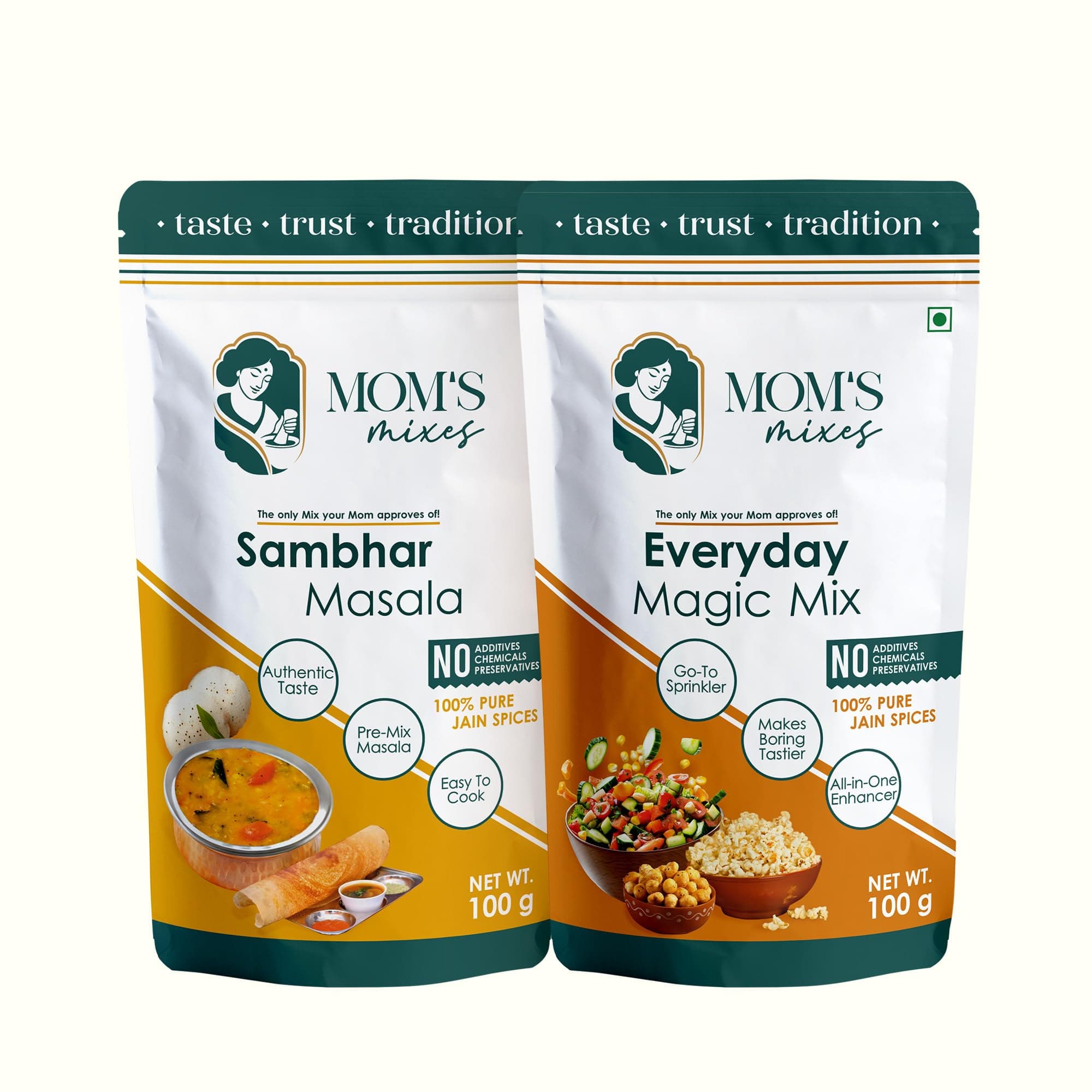 Mom’s Mixes Combo of 2 | Sambhar Masala + Everyday Magic Mix | 100% Pure Jain Spices | No Onion No Garlic | No Preservatives | No MSG | No Added Colours | 200g — image 2