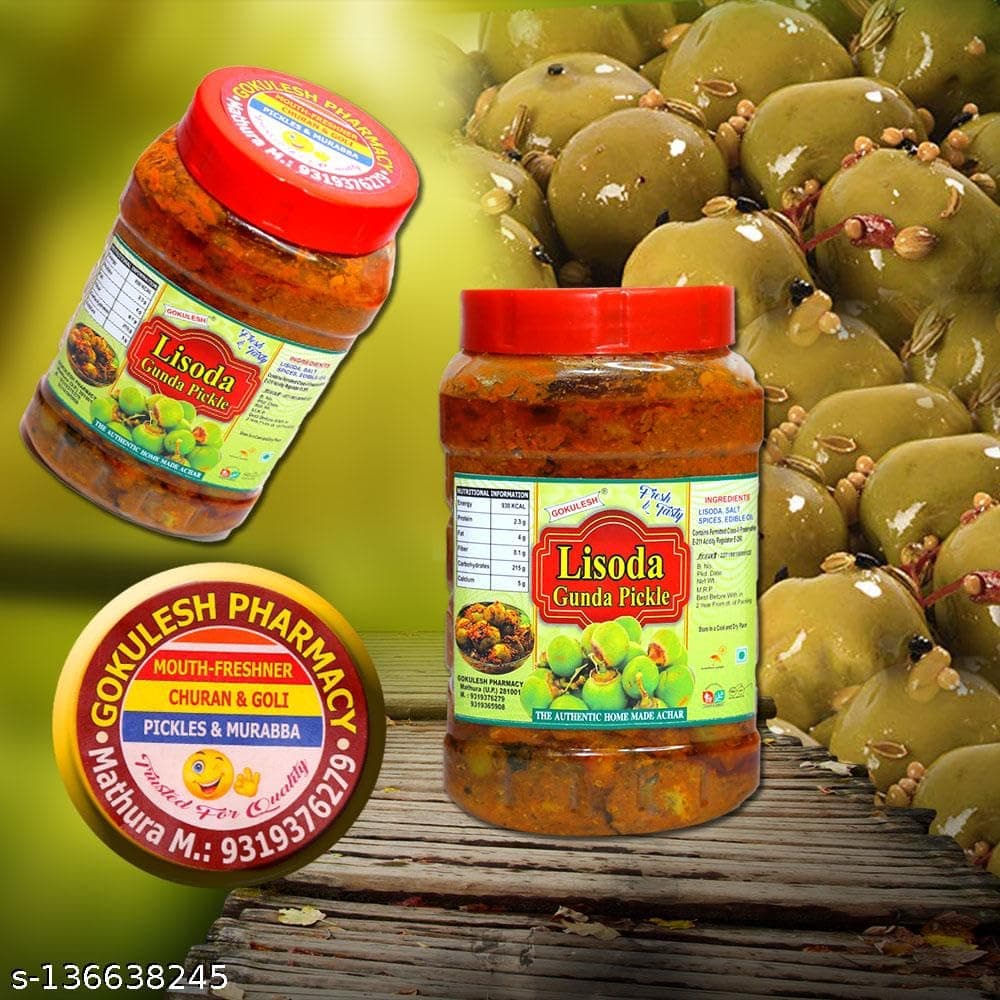 GOKULESH Lisoda Gunda pickle 500gm without Onion/Garlic pickle| (Gunda pickle) | Home Made Dry and Less Oil Pickle Made With Love No Artificial Colors Added| pack of 500gm — image 2