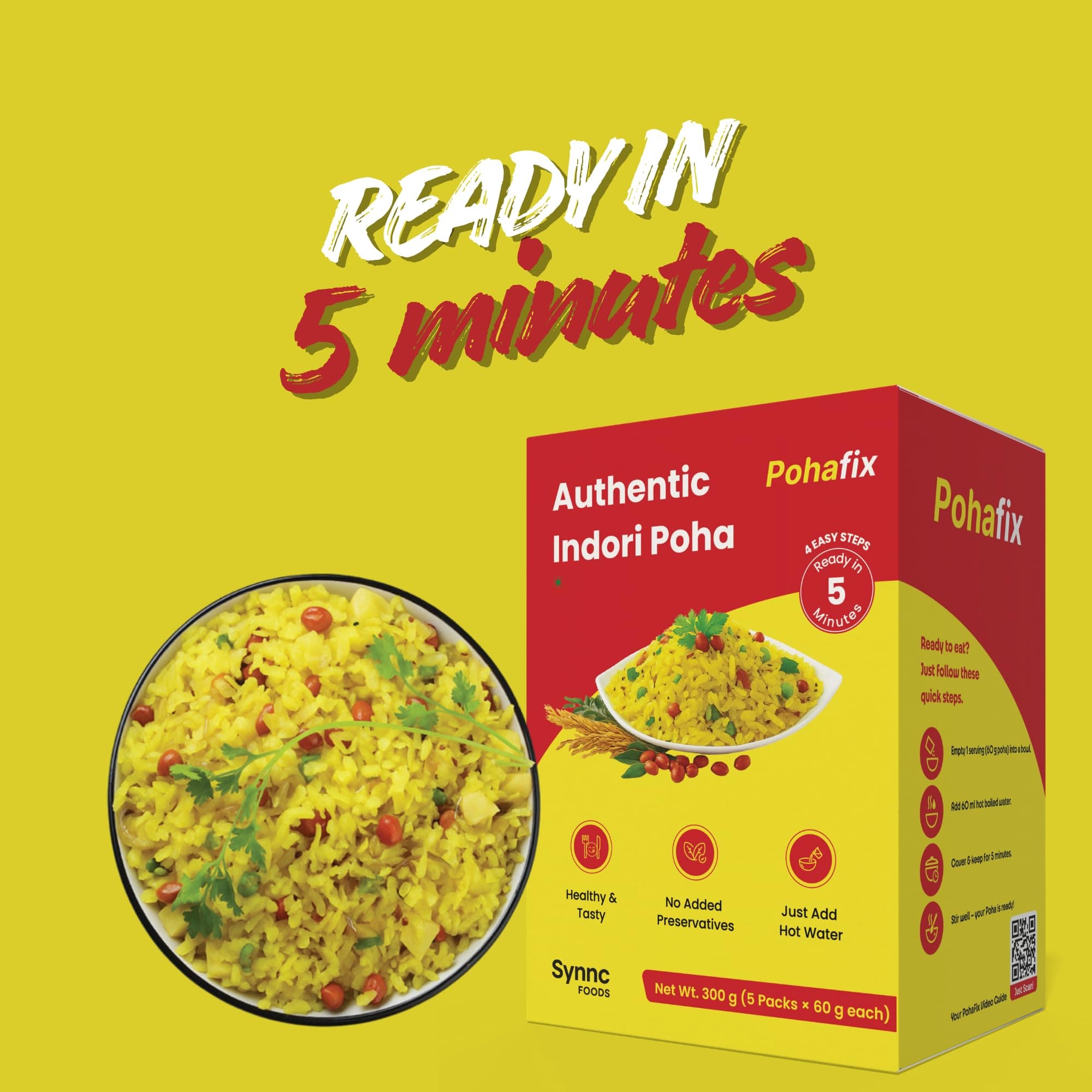 Instant Indori Khatta Mitha Poha 300 gram (60 * 5) With Indori Sev 100 gram (Indori Poha With Sev 100 Gram) — image 4